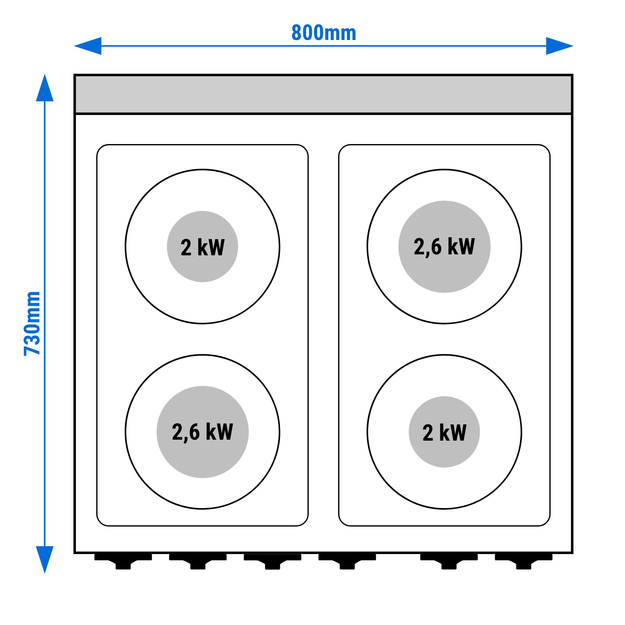 Gaasipliit ahjuga 4-plaati 15,2kW