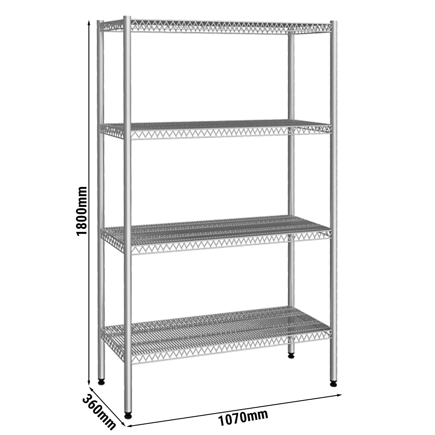 Roostevaba riiul 1080×400mm, 4 riiulit