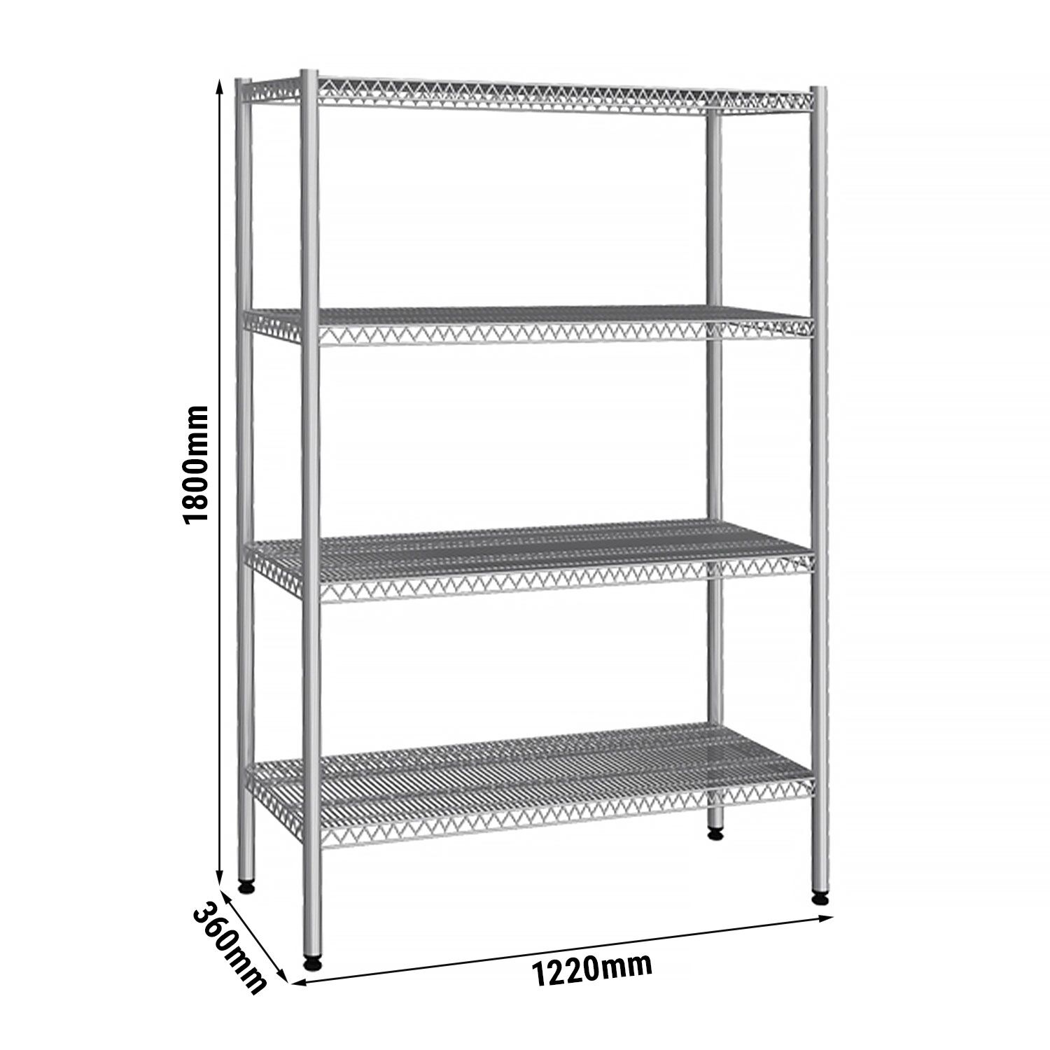 Roostevaba riiul 1220×360mm, 4 riiulit