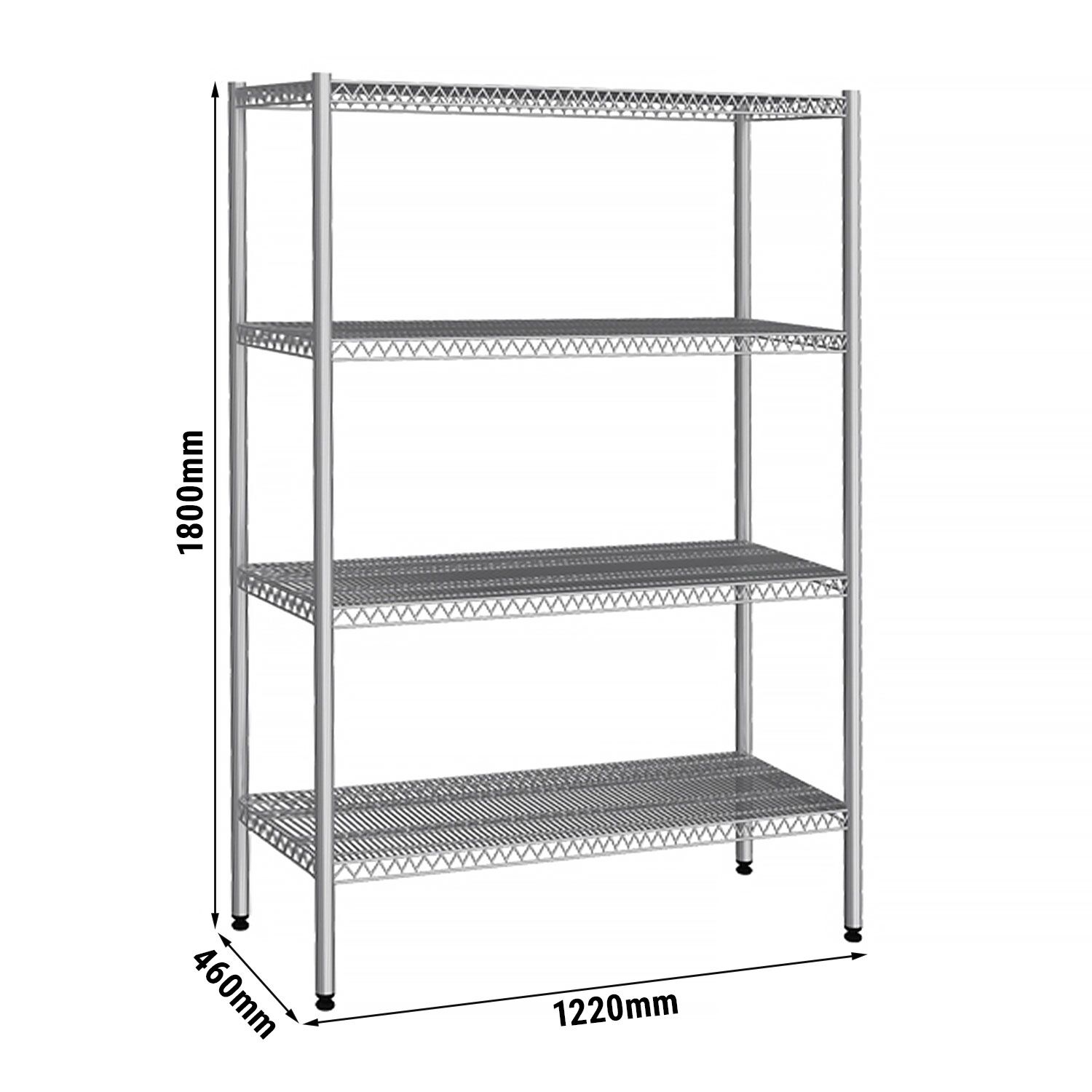Roostevaba riiul 1220×460mm, 4 riiulit