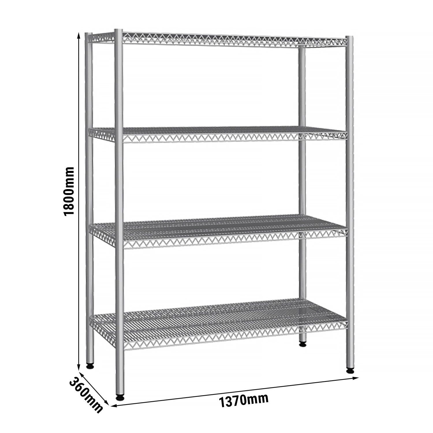 Roostevaba riiul 1380×400mm, 4 riiulit