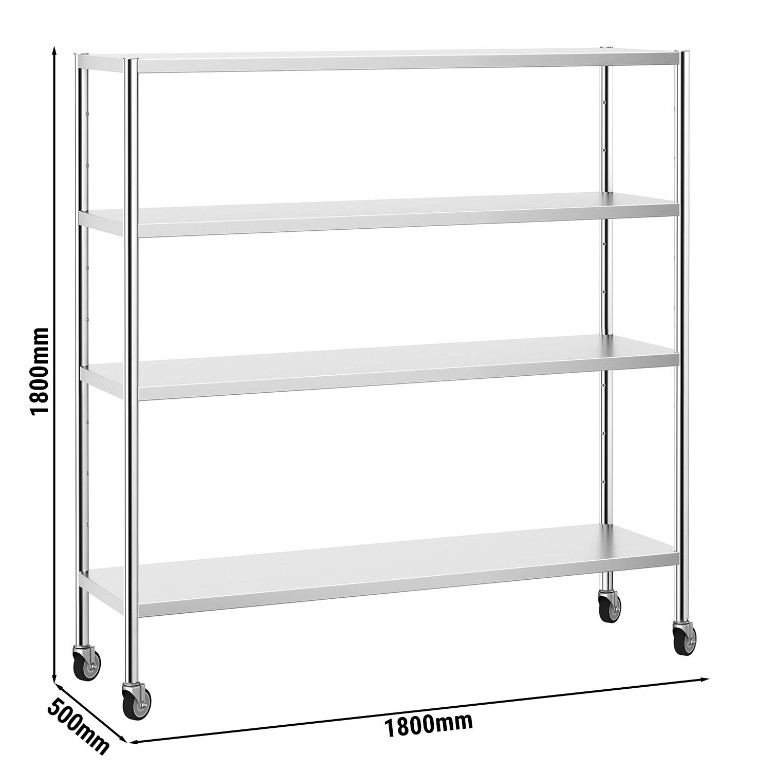 Roostevaba riiul 1800×500mm, 4 riiulit