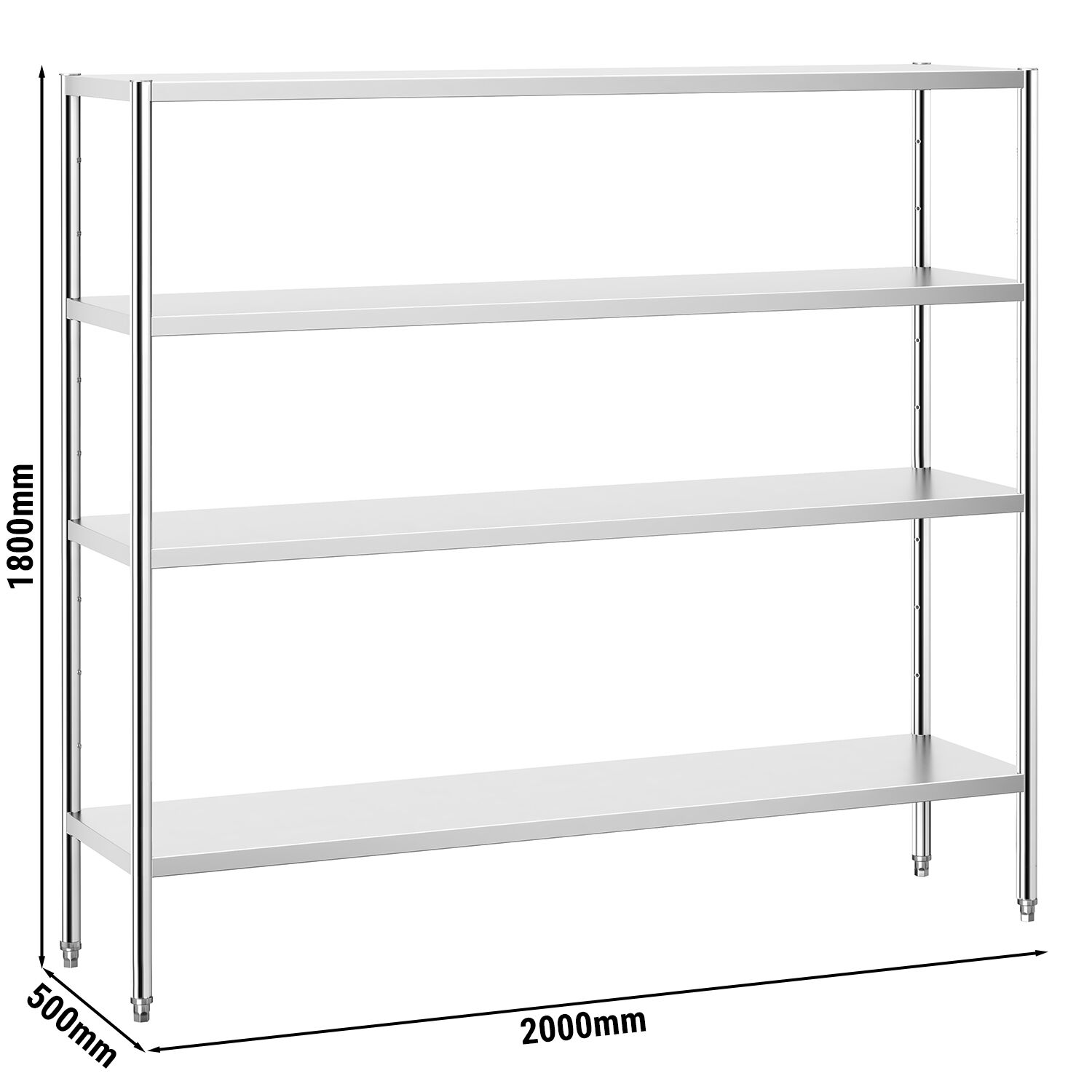 Roostevaba riiul 2000×500mm, 4 riiulit