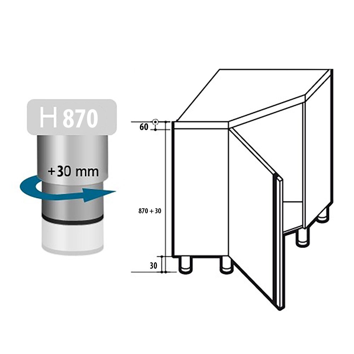 Roostevaba nurgakapp 1000×1000mm, 600mm, tiibustega