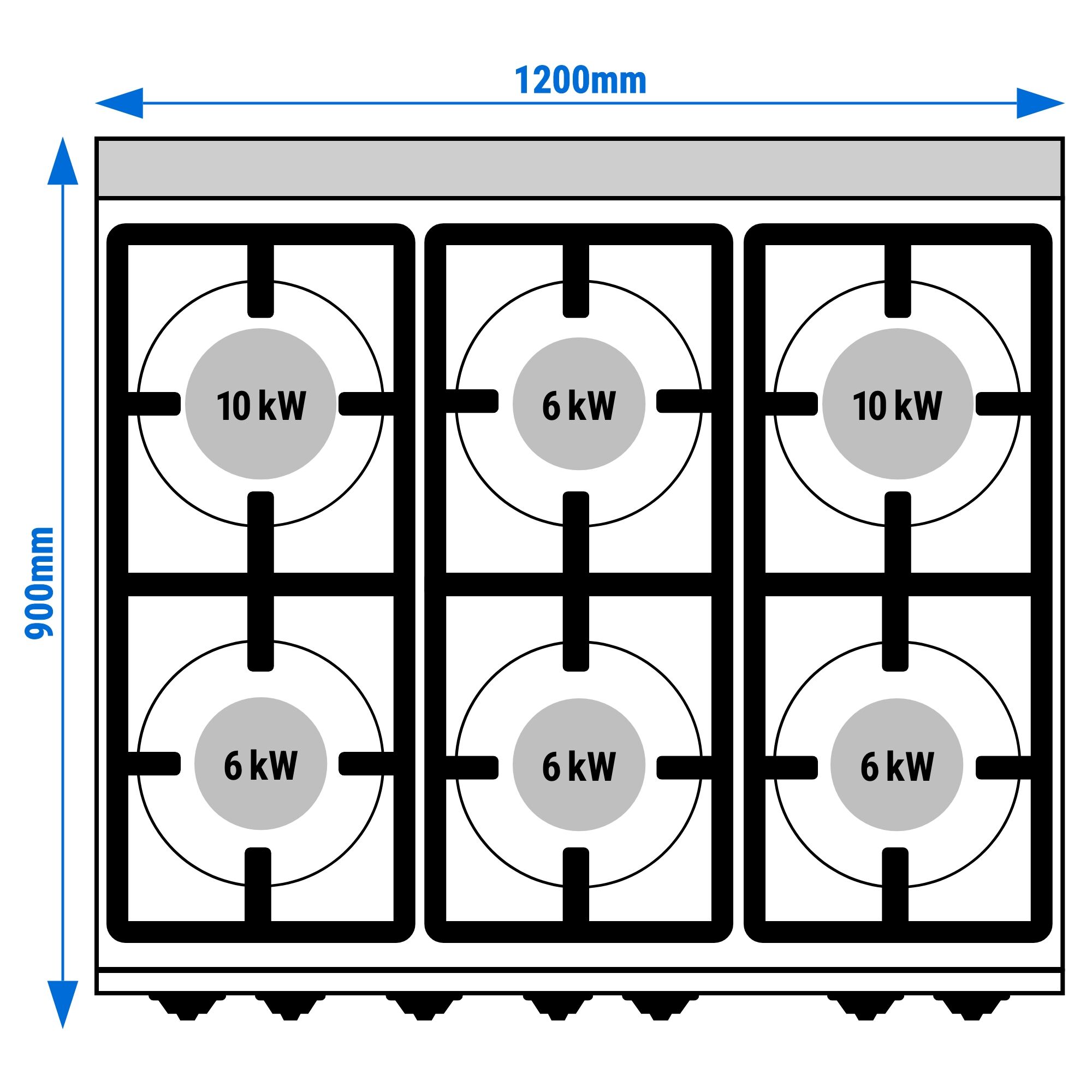 Gaasipliit ahjuga 6-põletiga 48,7kW