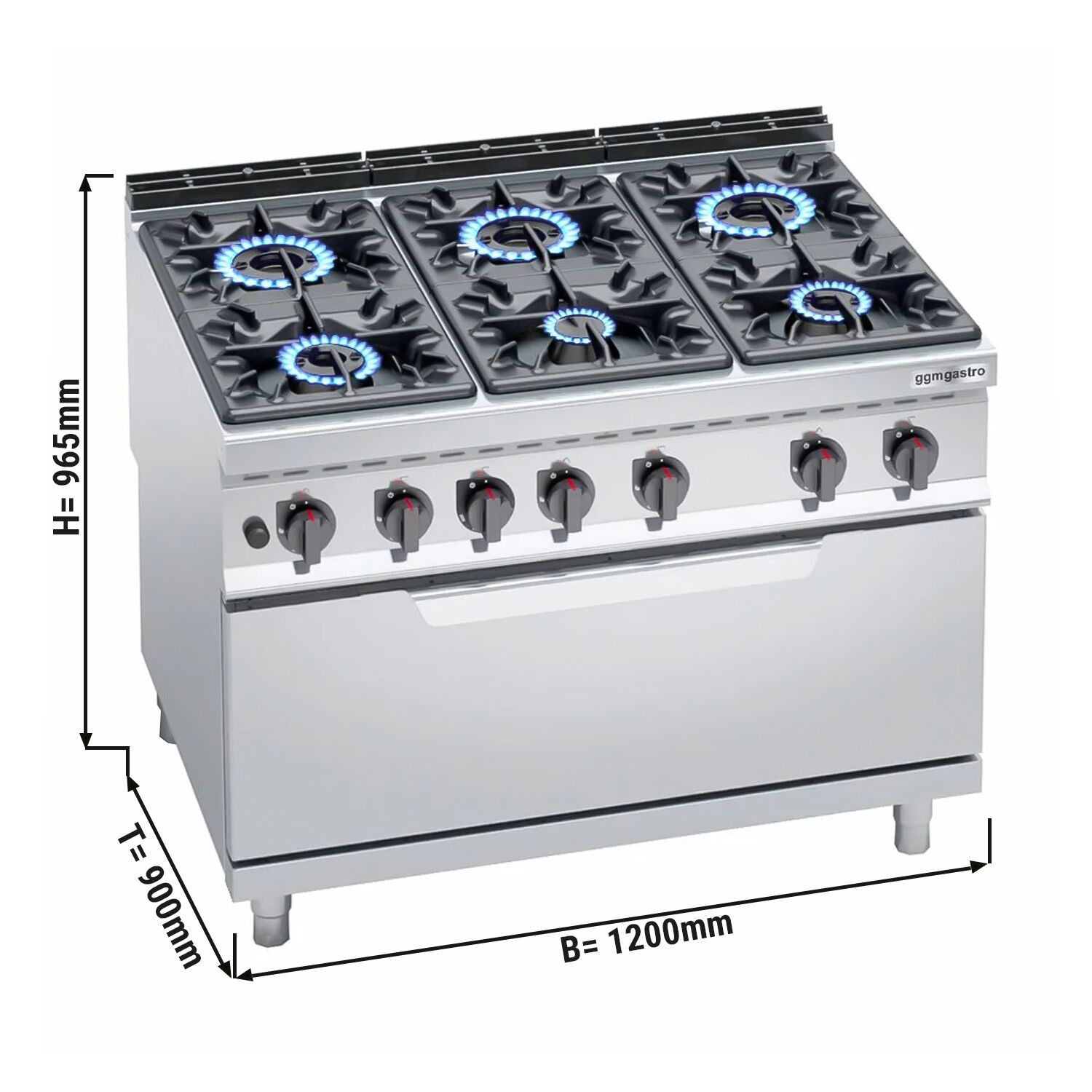 Gaasipliit ahjuga 6-põletiga 65,5kW