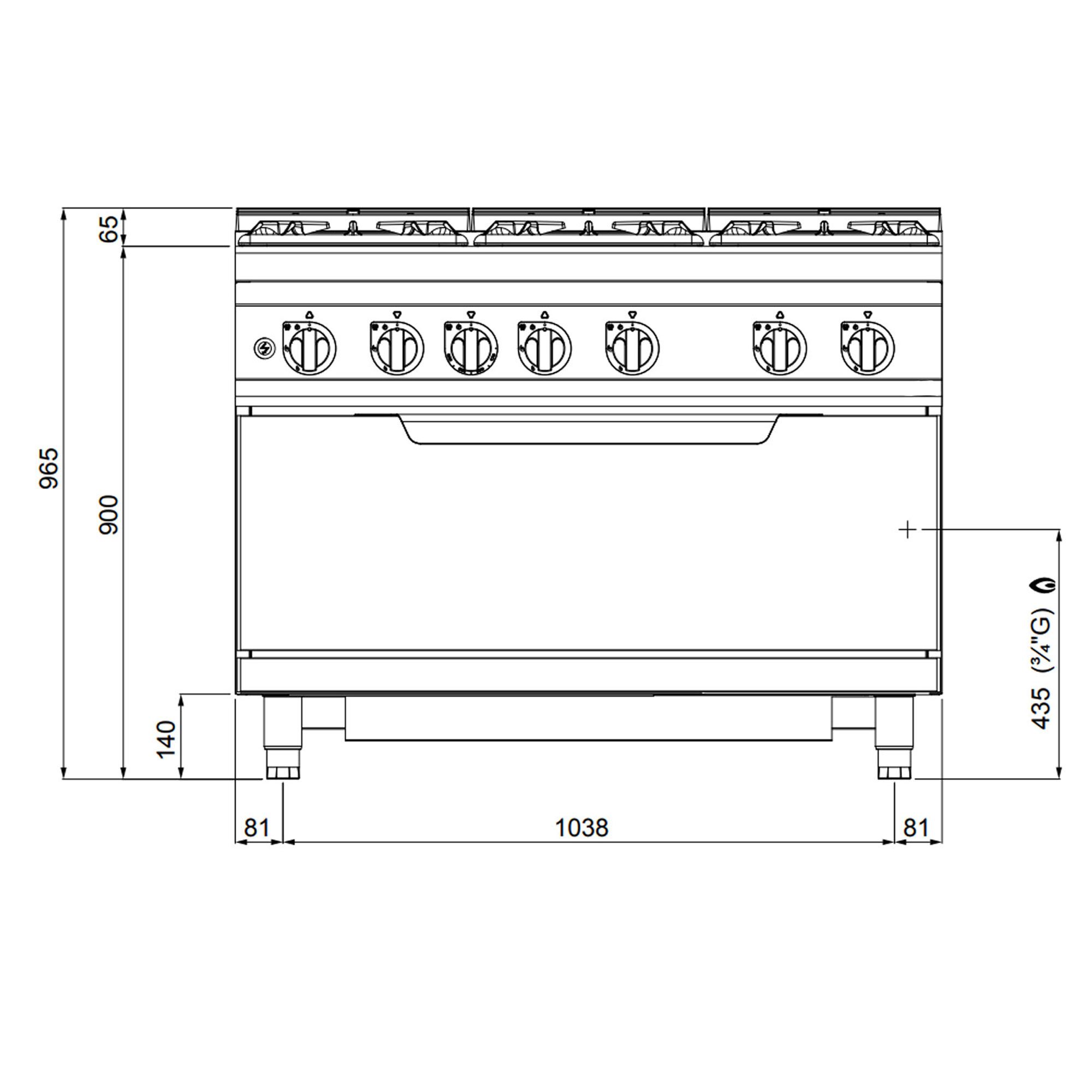 Gaasipliit ahjuga 6-põletiga 65,5kW