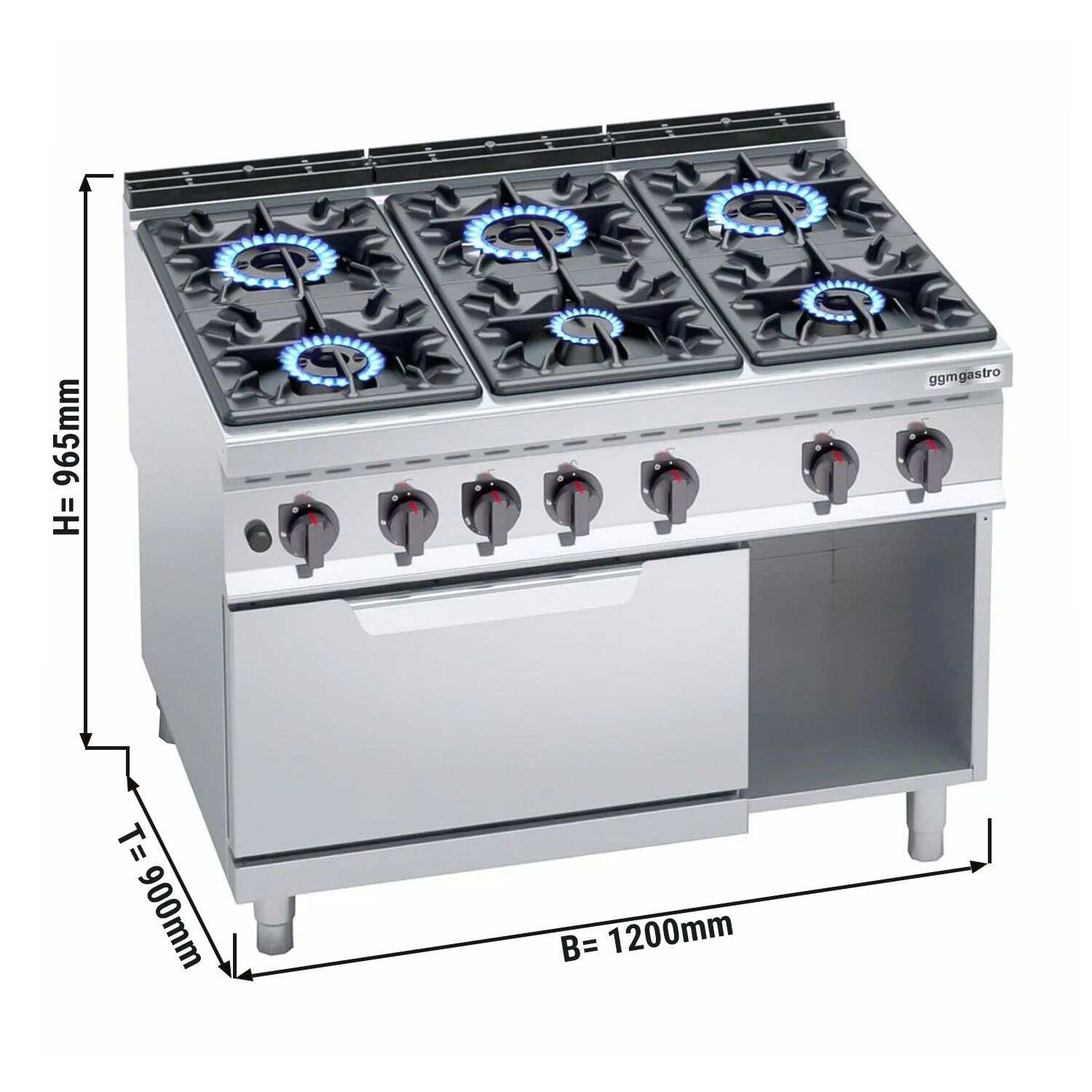 Gaasipliit ahjuga 6-põletiga 61,3kW