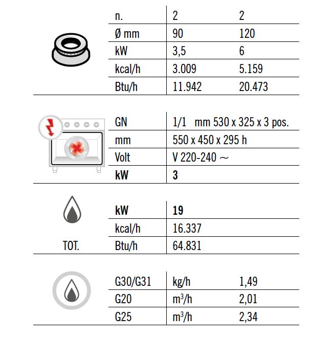 Gaasipliit ahjuga 4-põletiga 19kW