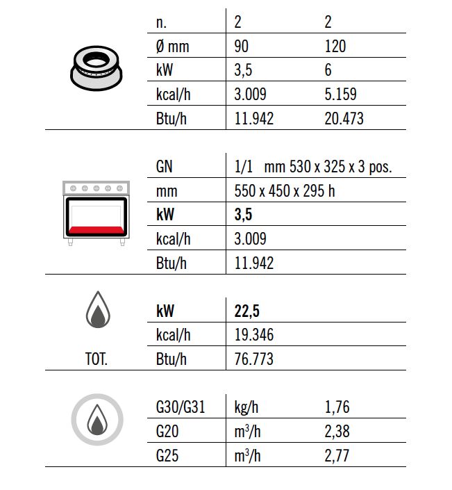 Gaasipliit ahjuga 4-põletiga 19kW