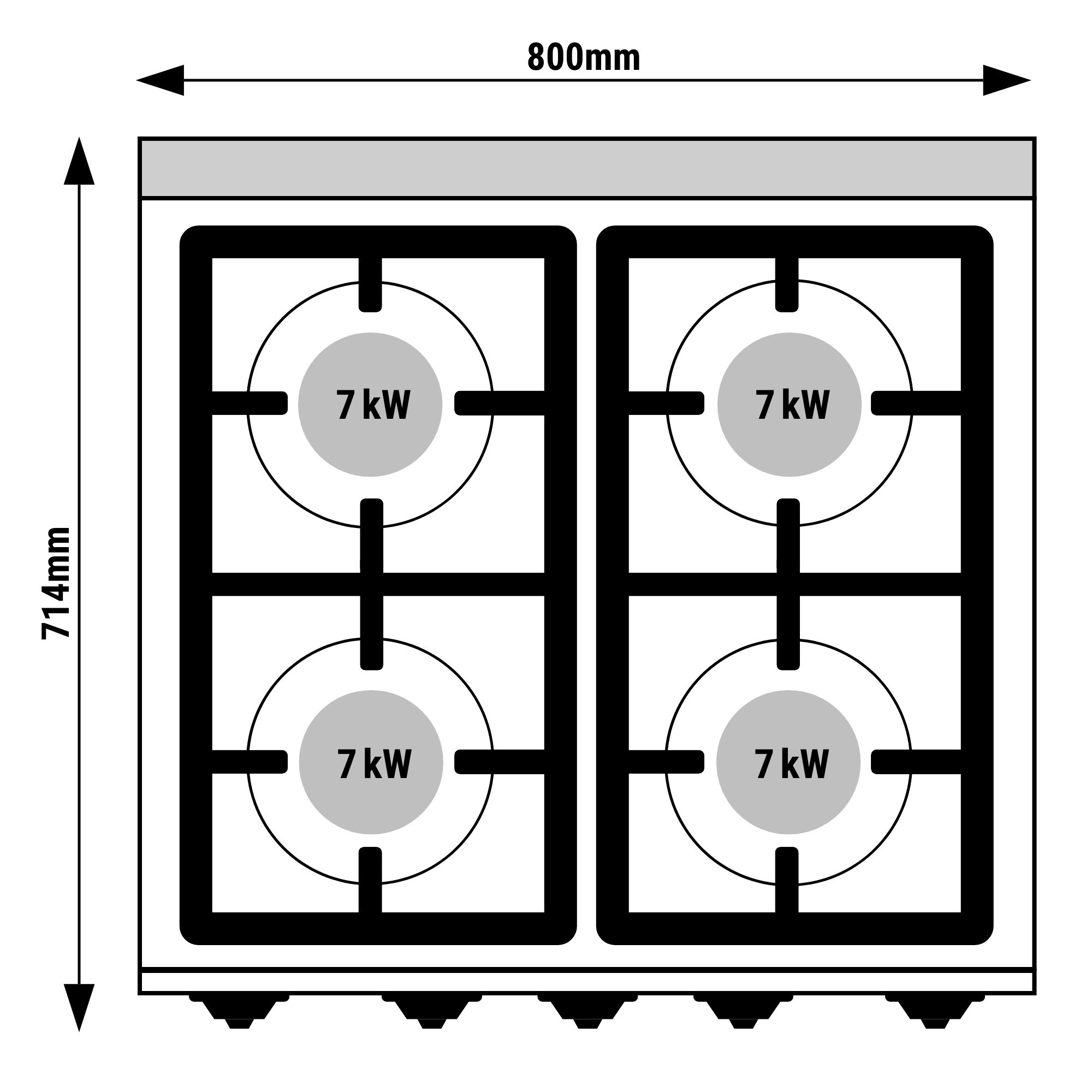 Gaasipliit ahjuga 4-põletiga 35,8kW