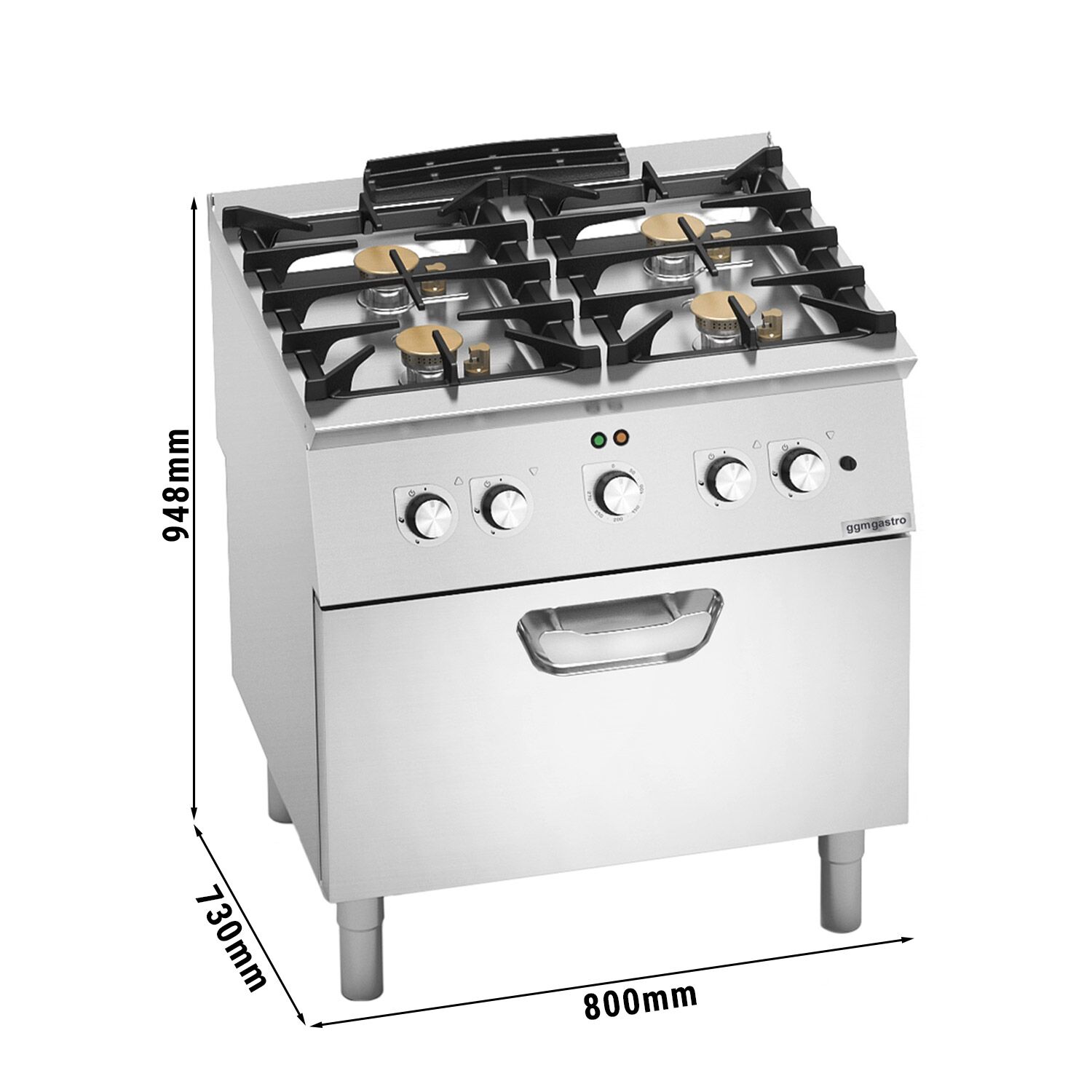 Gaasipliit ahjuga 4-põletiga 28,7kW