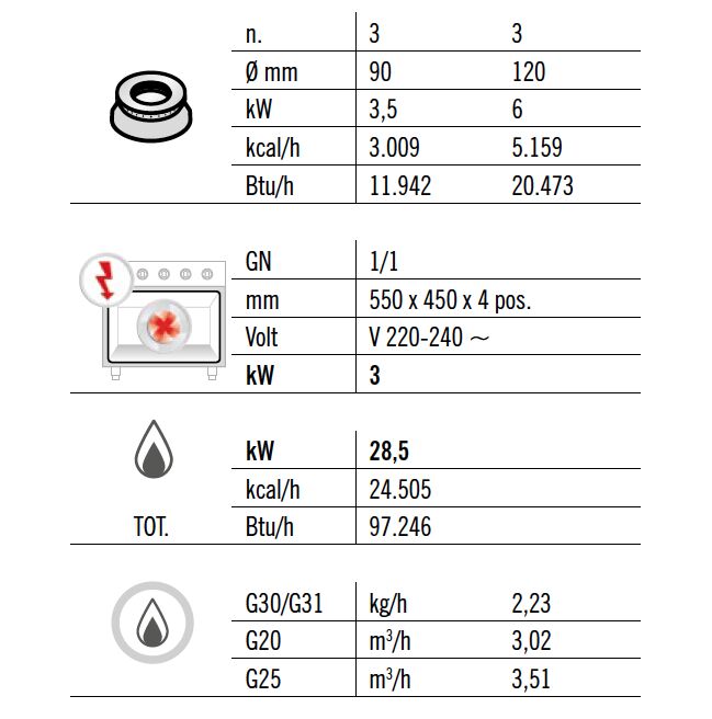 Gaasipliit ahjuga 6 võimsa põletiga 28,5kW
