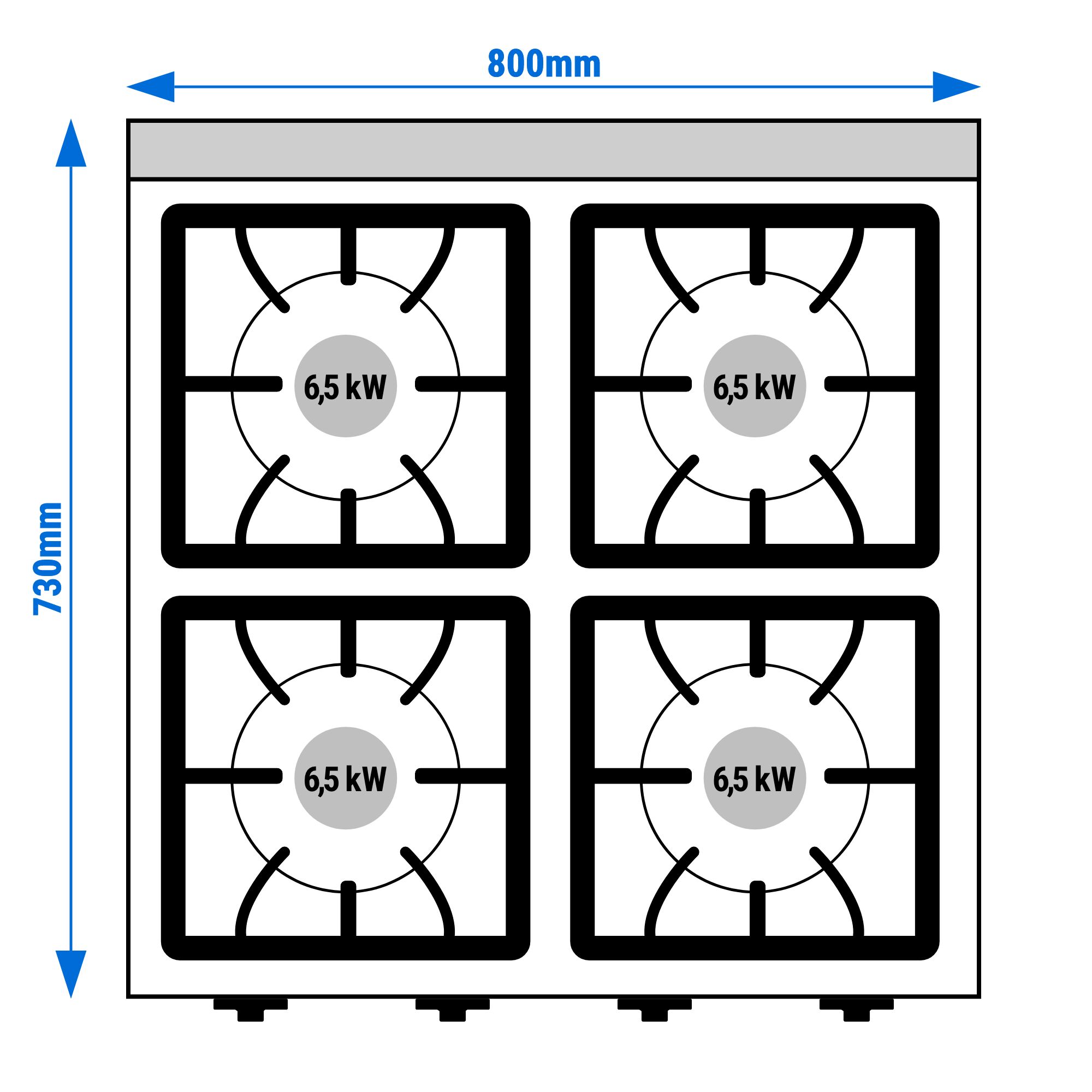 Gaasipliit ahjuga 4-põletiga 32kW