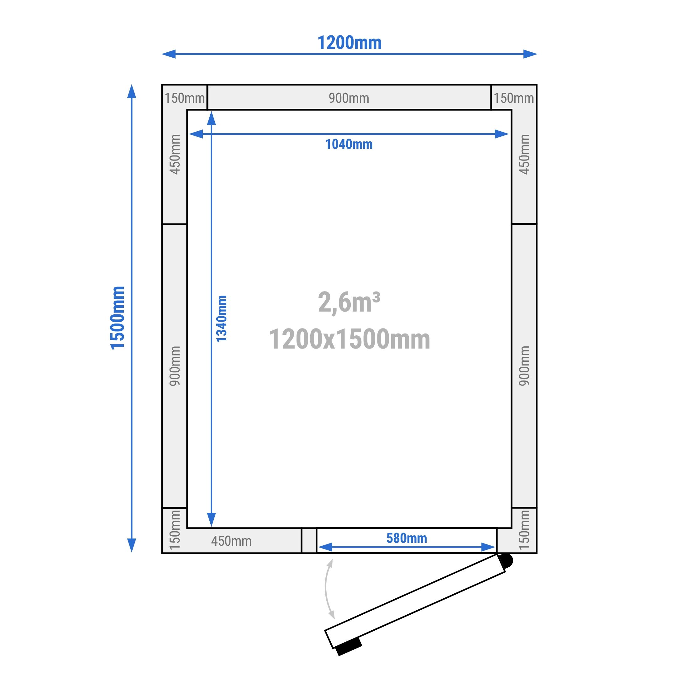 Külmkamber, 1200×1500mm, 2,60m³