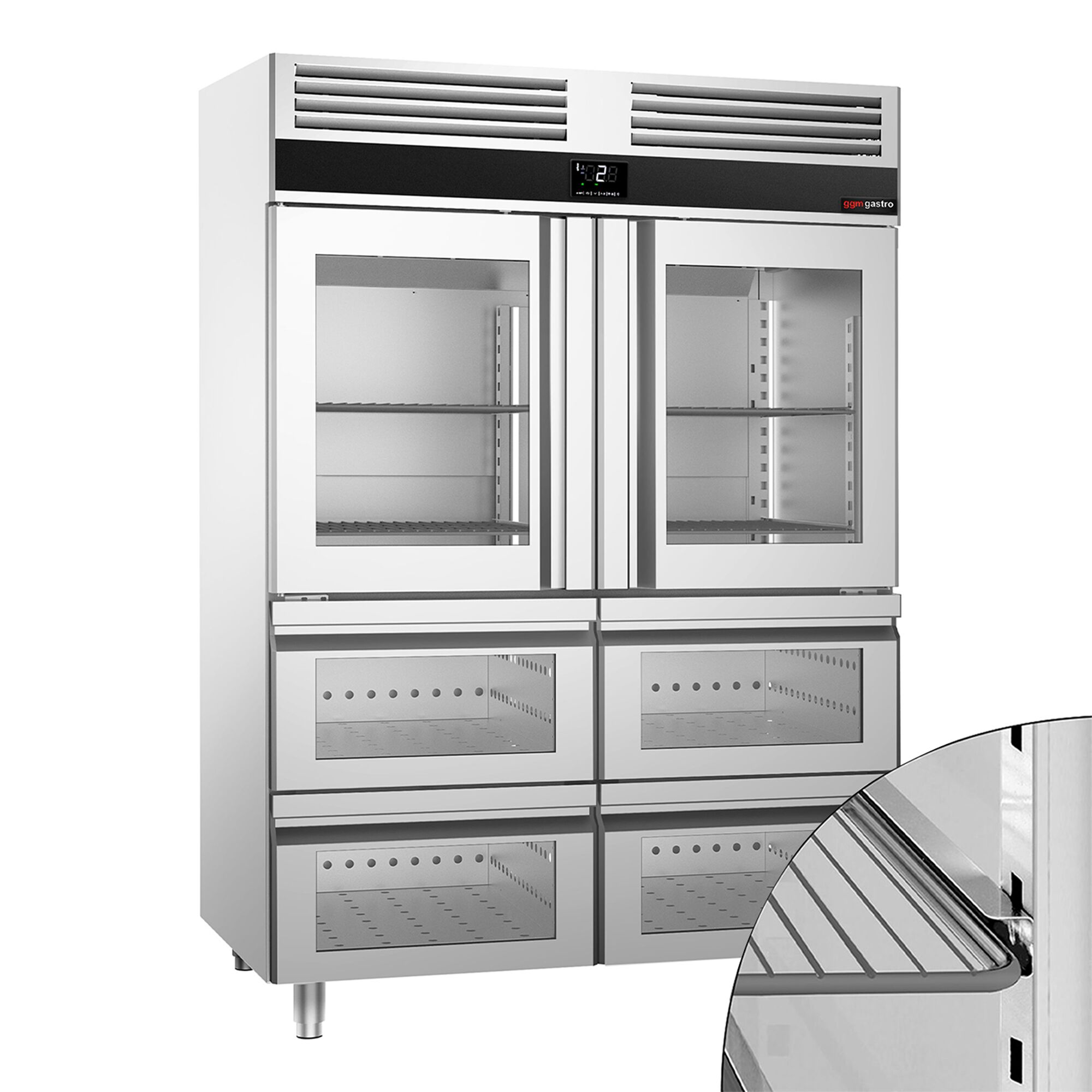 Vitriinkülmik PREMIUM GN2/1, 1400l, 2 klaasust+4 sahtlit