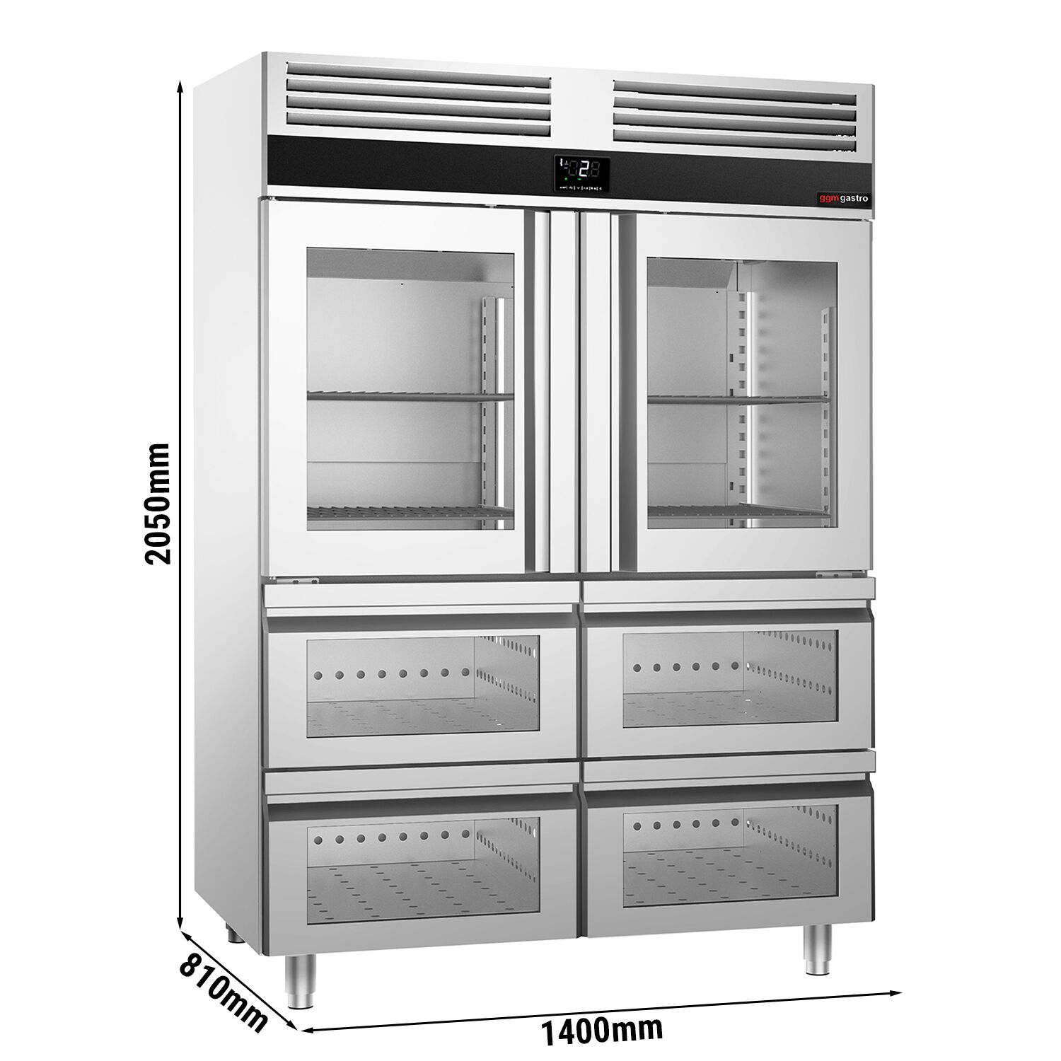 Vitriinkülmik PREMIUM GN2/1, 1400l, 2 klaasust+4 sahtlit