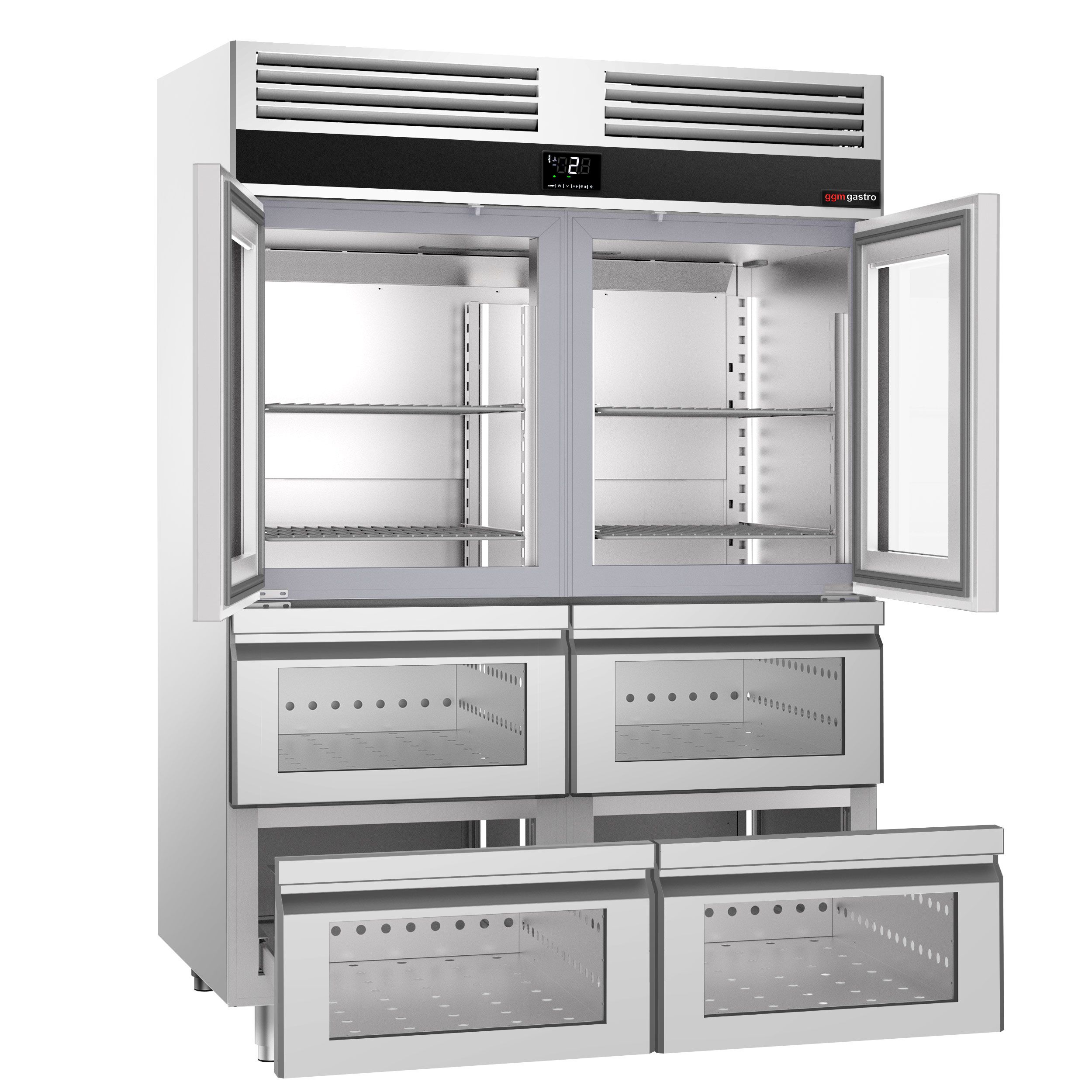 Vitriinkülmik PREMIUM GN2/1, 1400l, 2 klaasust+4 sahtlit