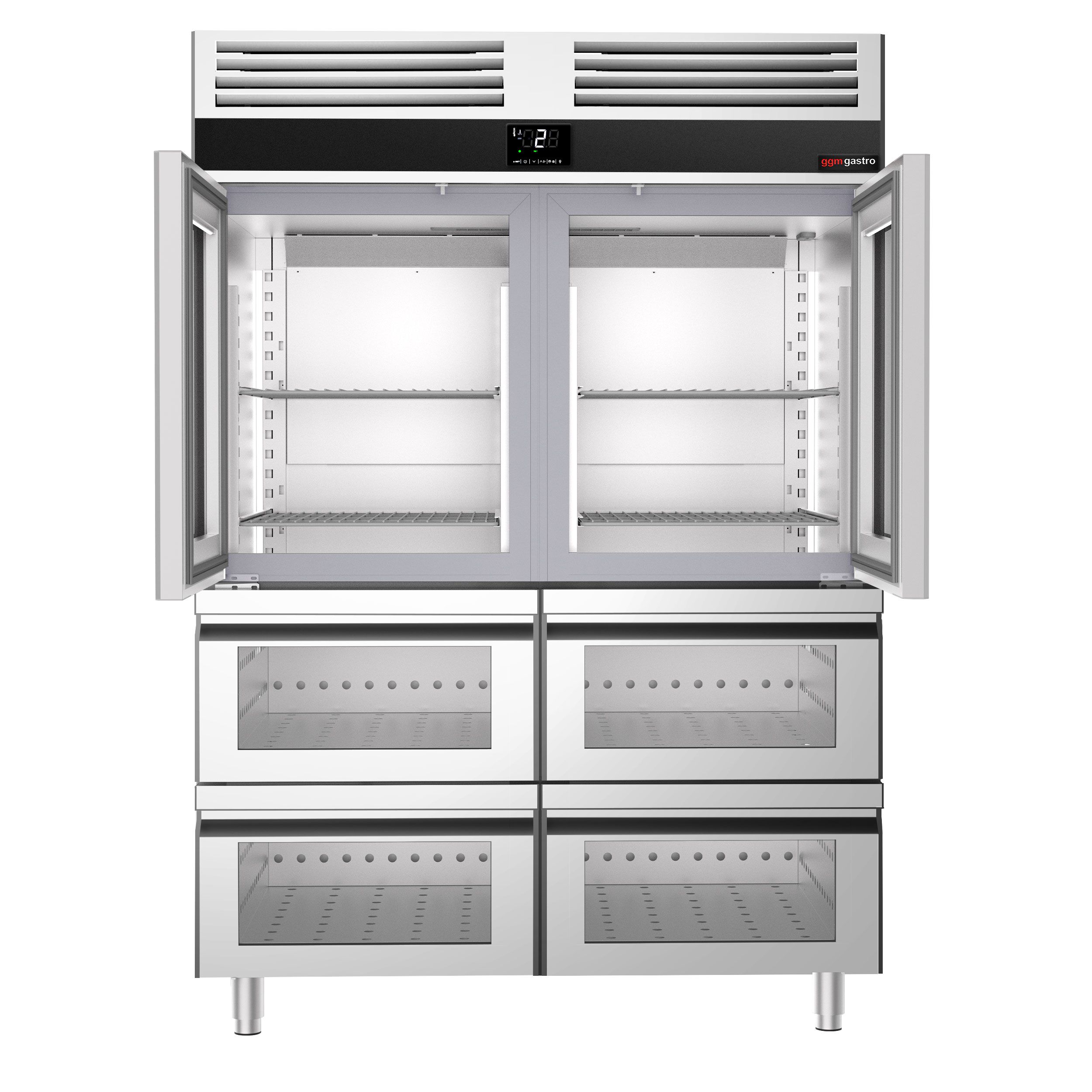 Vitriinkülmik PREMIUM GN2/1, 1400l, 2 klaasust+4 sahtlit