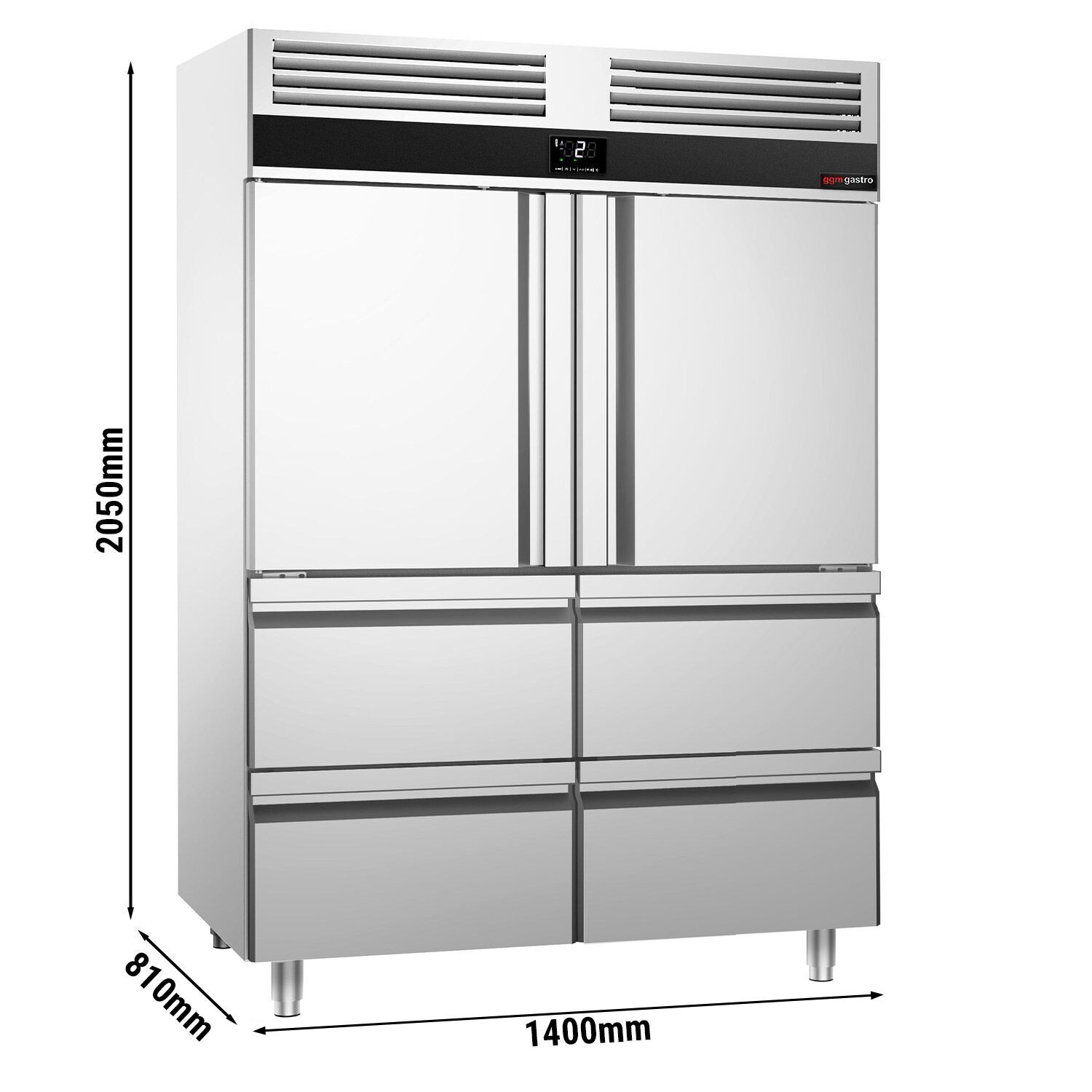 Külmkapp PREMIUM GN2/1, 1400l, 2 poolust+4 sahtlit