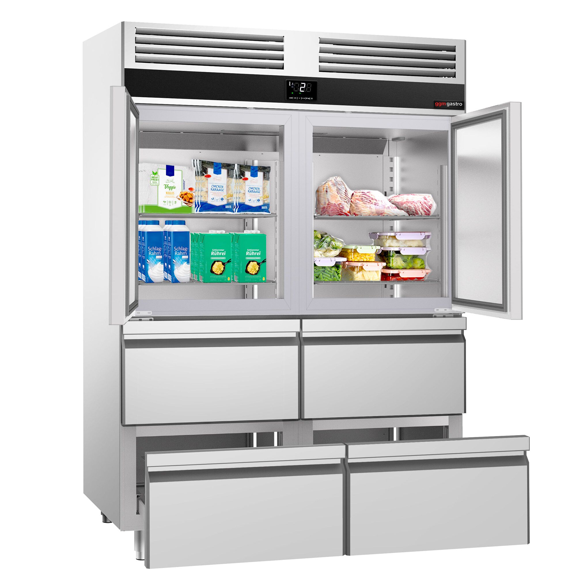 Külmkapp PREMIUM GN2/1, 1400l, 2 poolust+4 sahtlit
