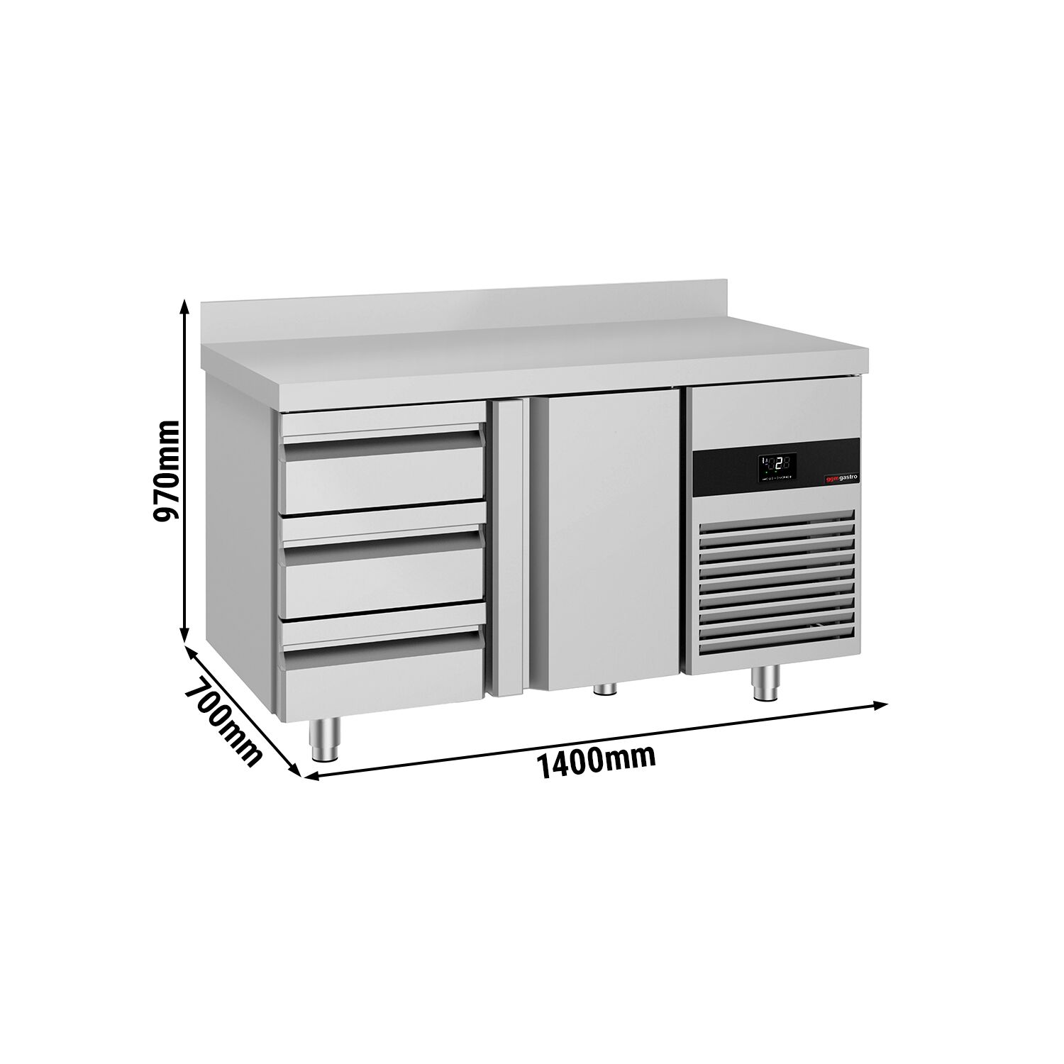 Külmlaud PREMIUM 1400×700mm, 1 uks ja 3 sahtlit