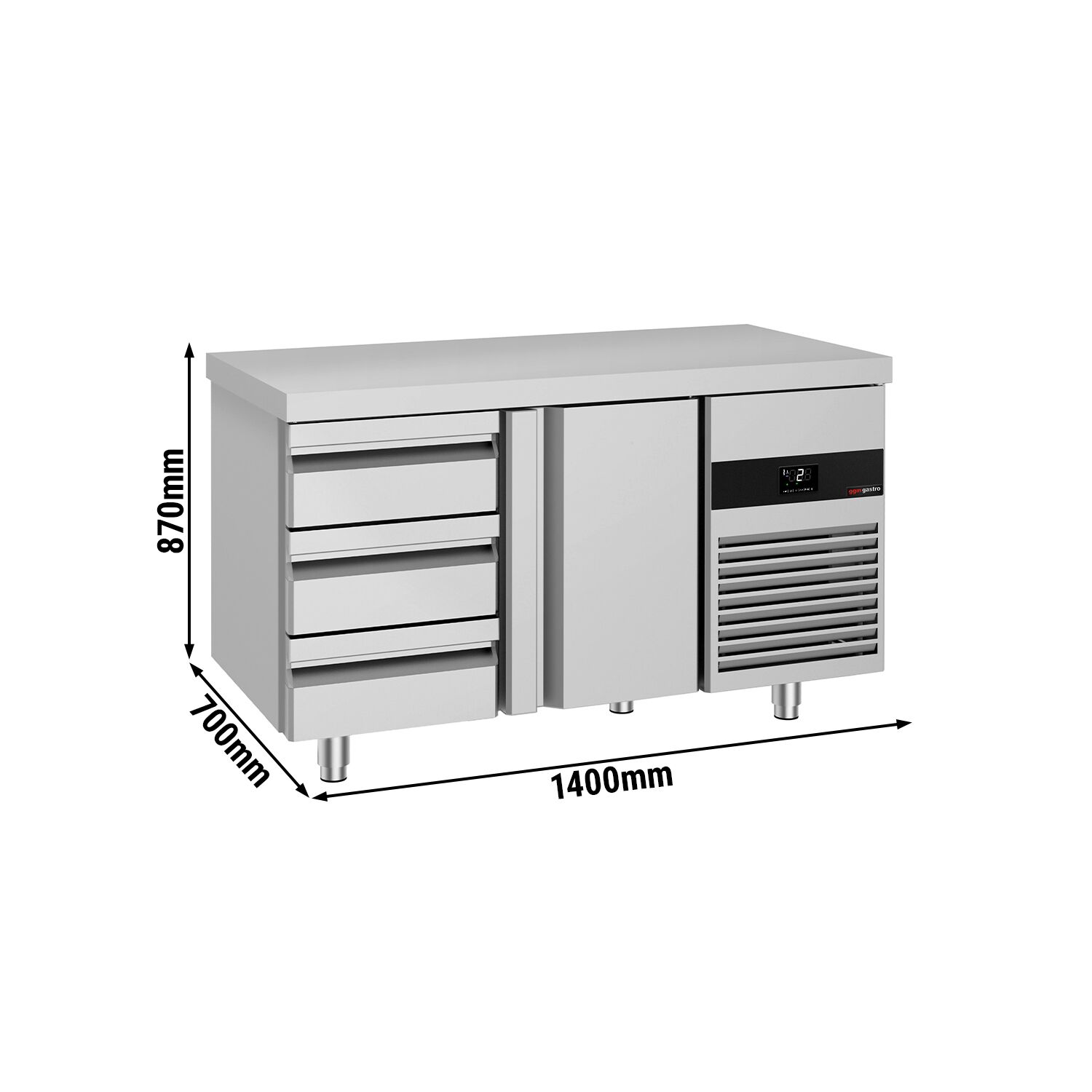 Külmlaud PREMIUM 1400×700mm, 1 uks ja 3 sahtlit