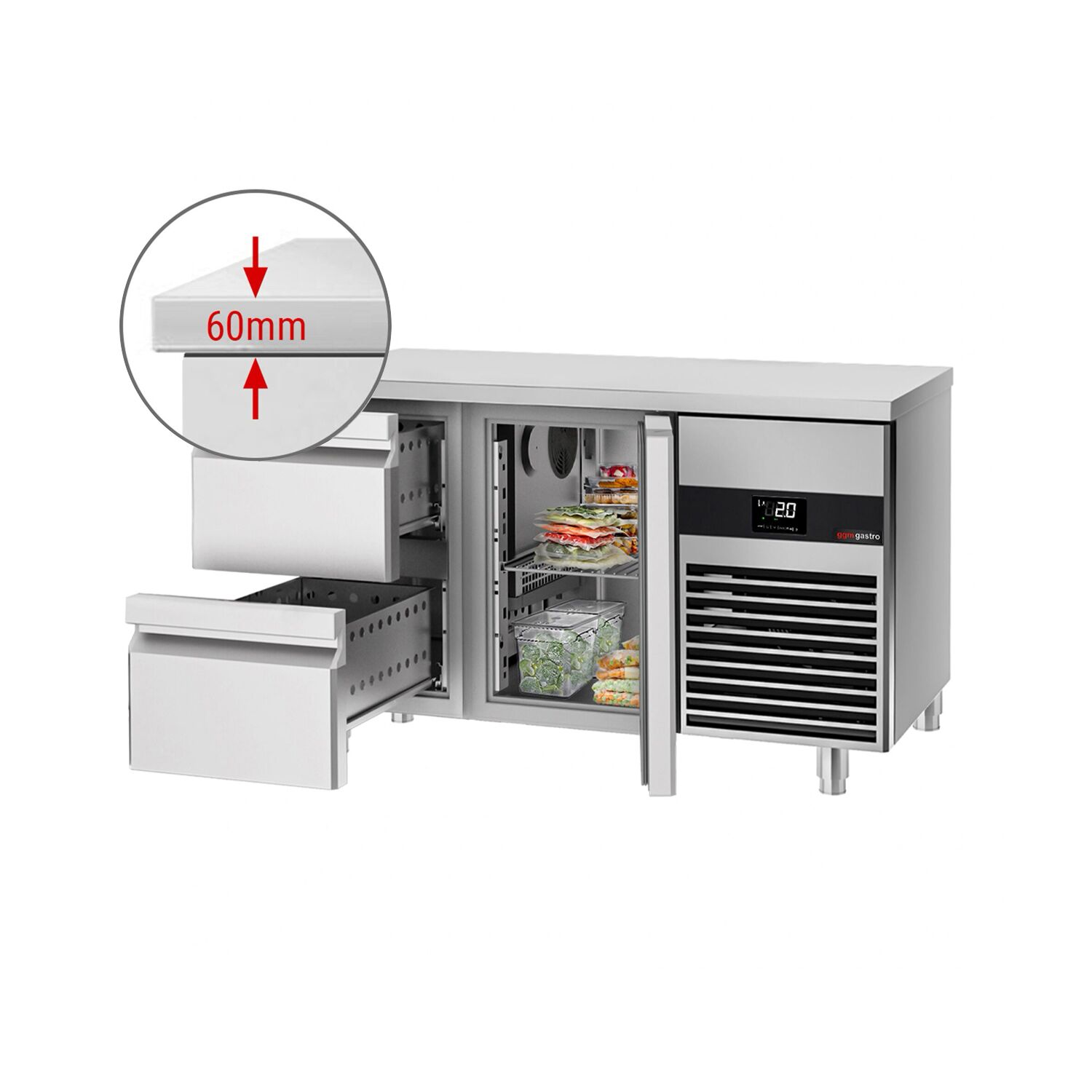 Külmlaud PREMIUM 1400×700mm, 1 uks ja 2 sahtlit