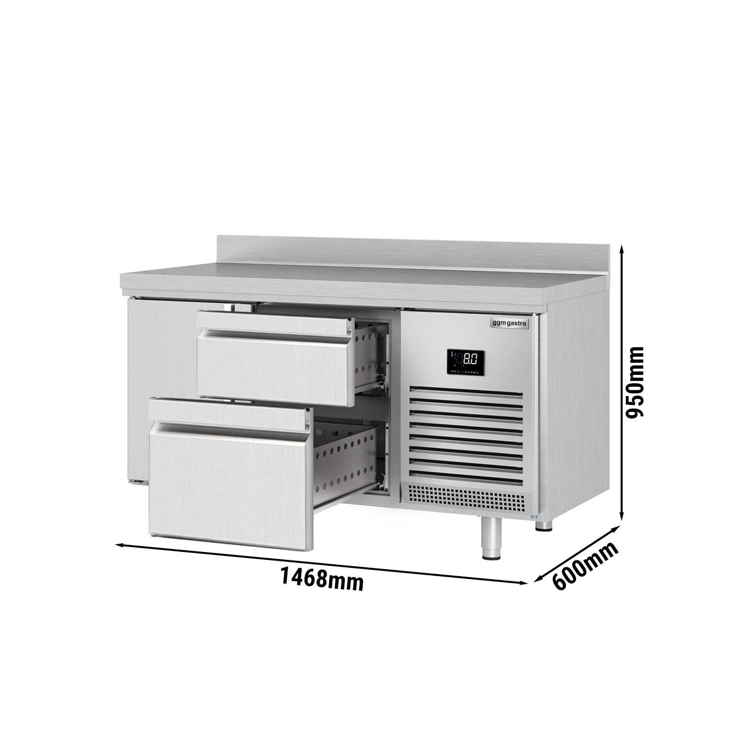 Külmlaud PREMIUM PLUS 1468×600mm, 1 uks ja 2 sahtlit