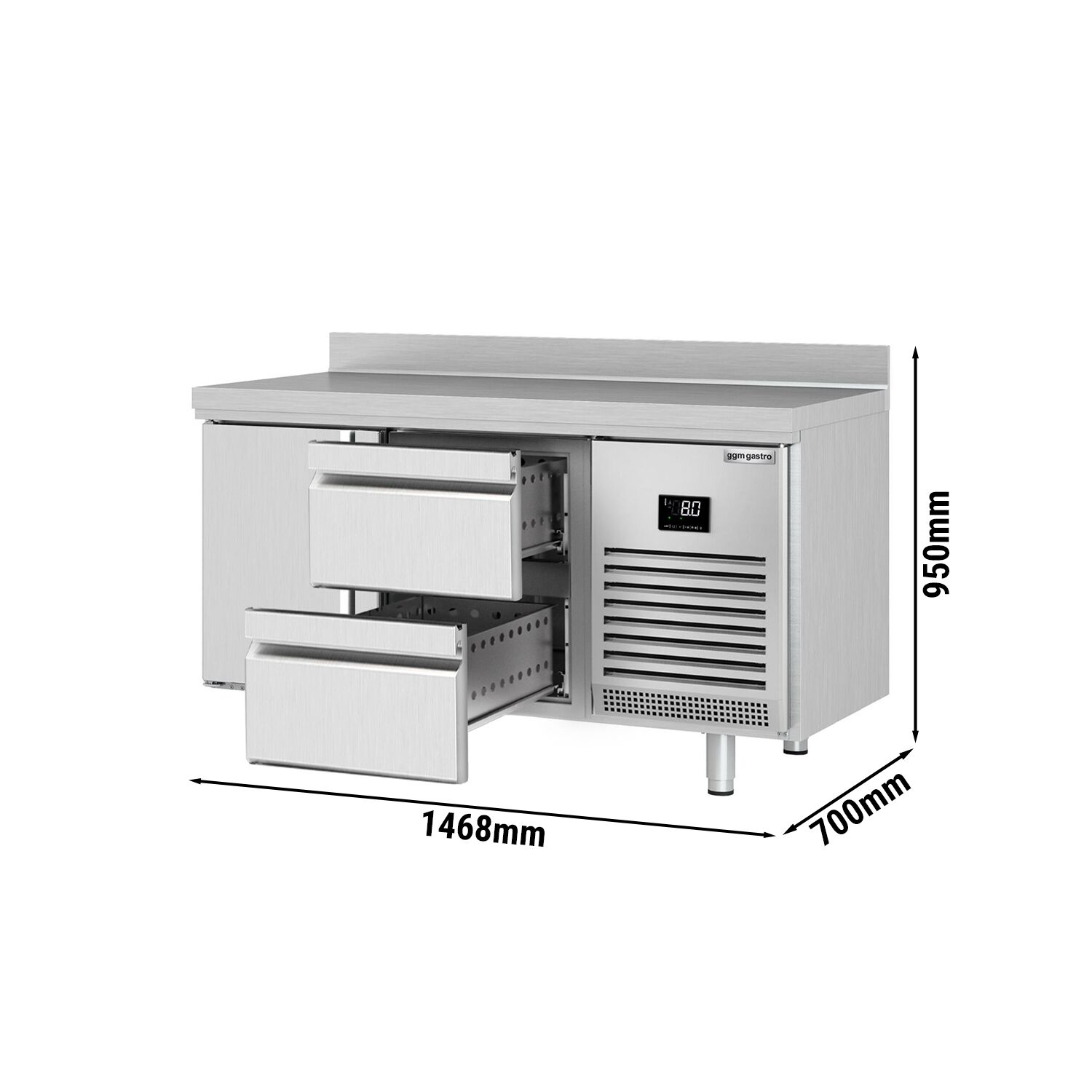 Külmlaud PREMIUM PLUS 1468×700mm, 1 uks ja 2 sahtlit