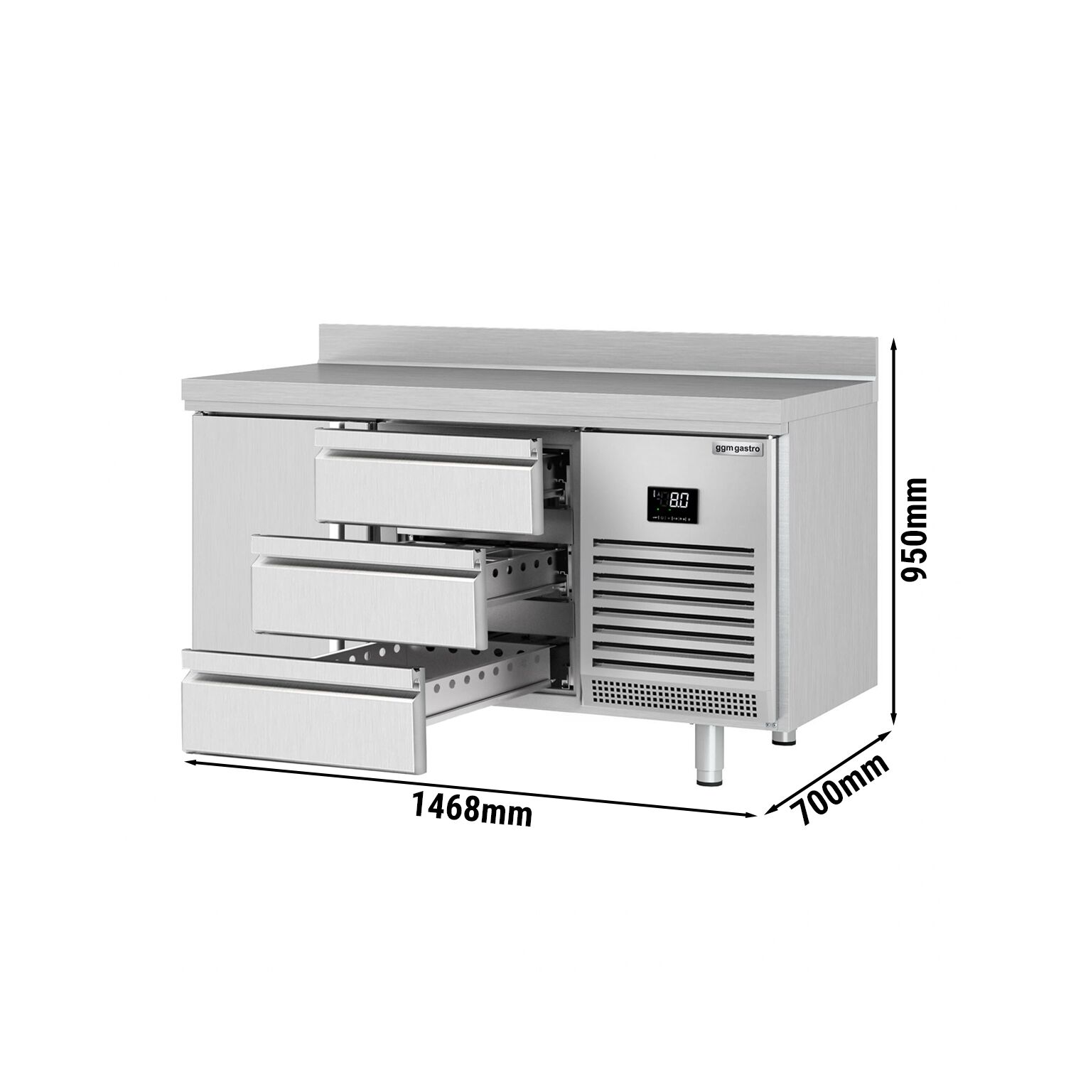 Külmlaud PREMIUM PLUS 1468×700mm, 1 uks ja 3 sahtlit