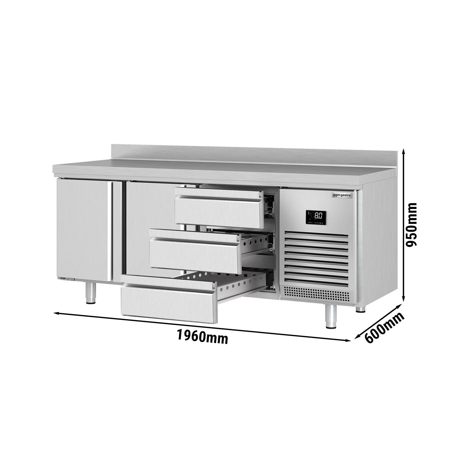 Külmlaud PREMIUM PLUS 1960×600mm, 2 ust ja 3 sahtlit