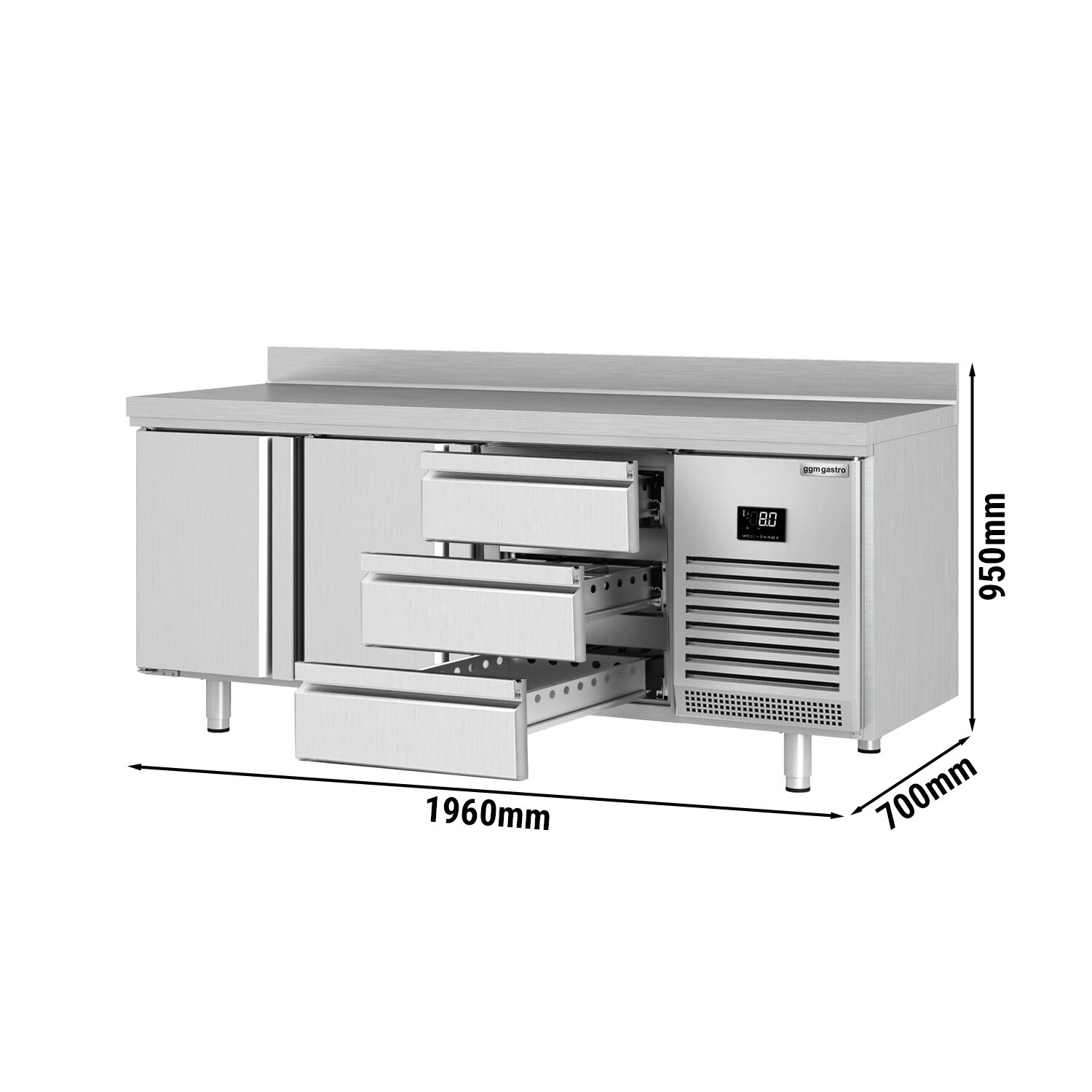 Külmlaud PREMIUM PLUS 1960×700mm, 2 ust ja 3 sahtlit