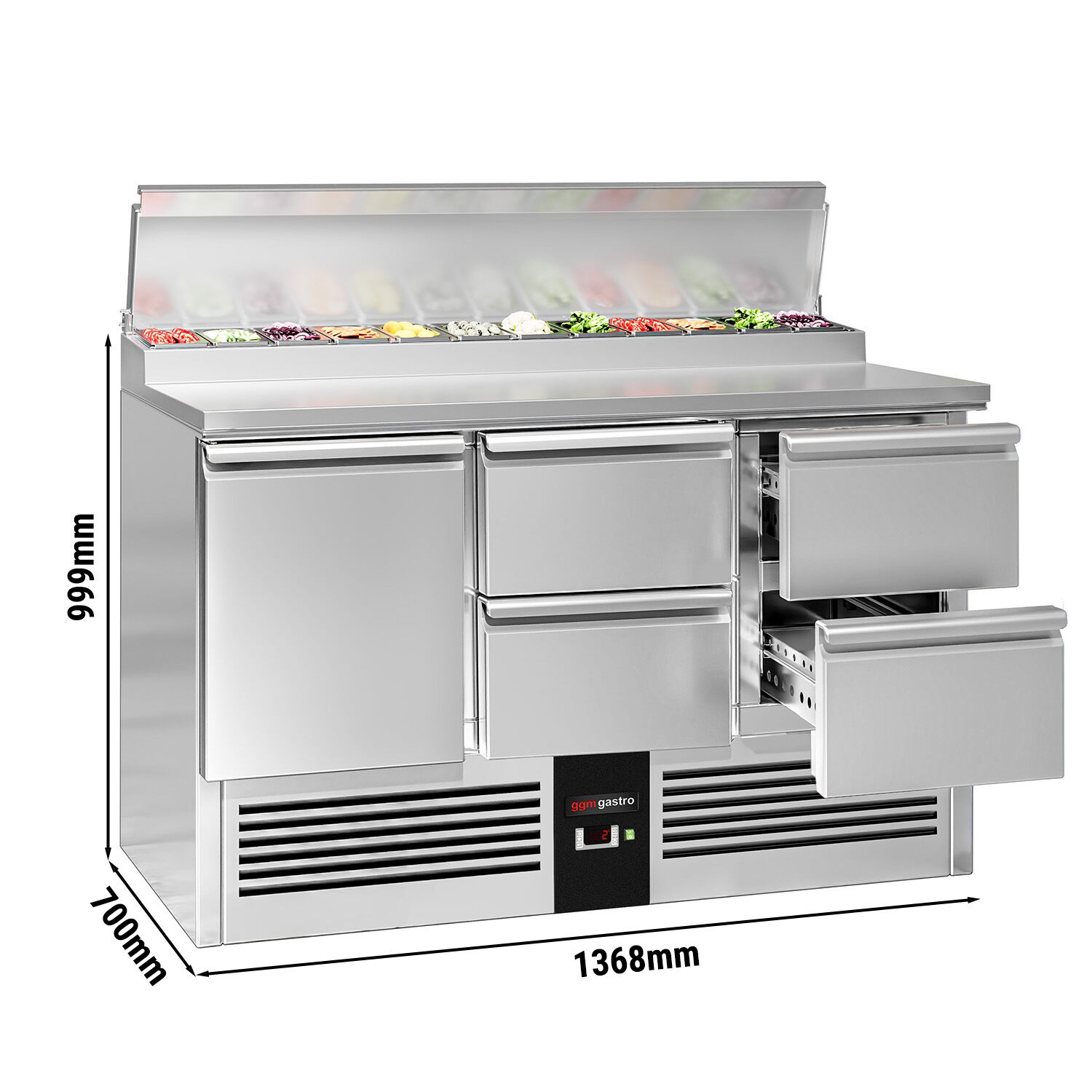 Salatileti ettevalmistuslaud PREMIUM, 1368mm, 1 uks+4 sahtlit