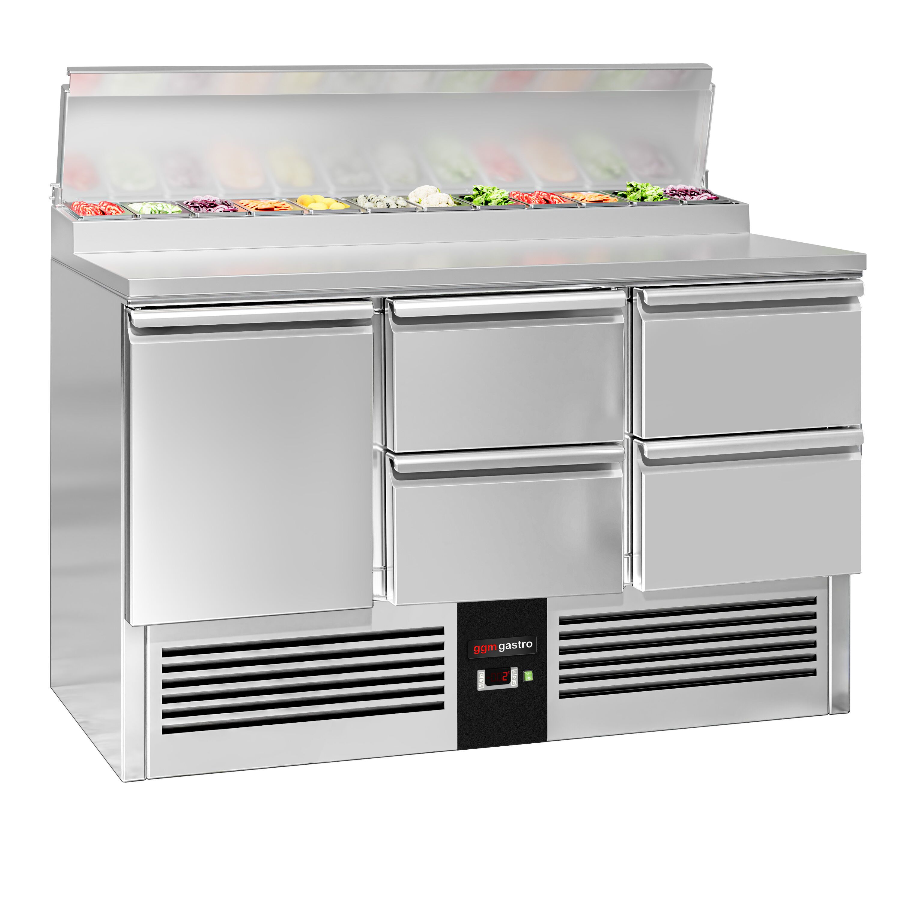Salatileti ettevalmistuslaud PREMIUM, 1368mm, 1 uks+4 sahtlit