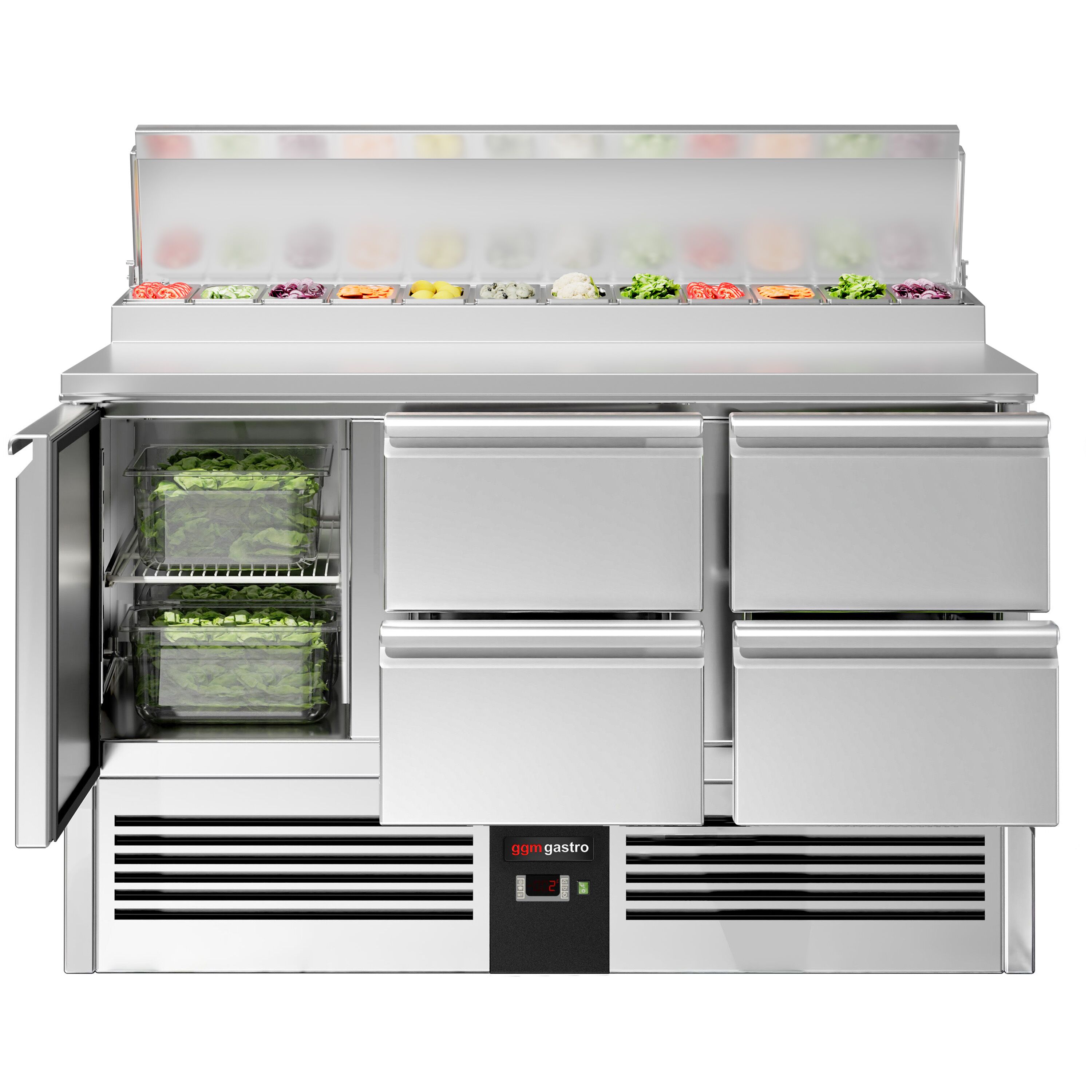 Salatileti ettevalmistuslaud PREMIUM, 1368mm, 1 uks+4 sahtlit