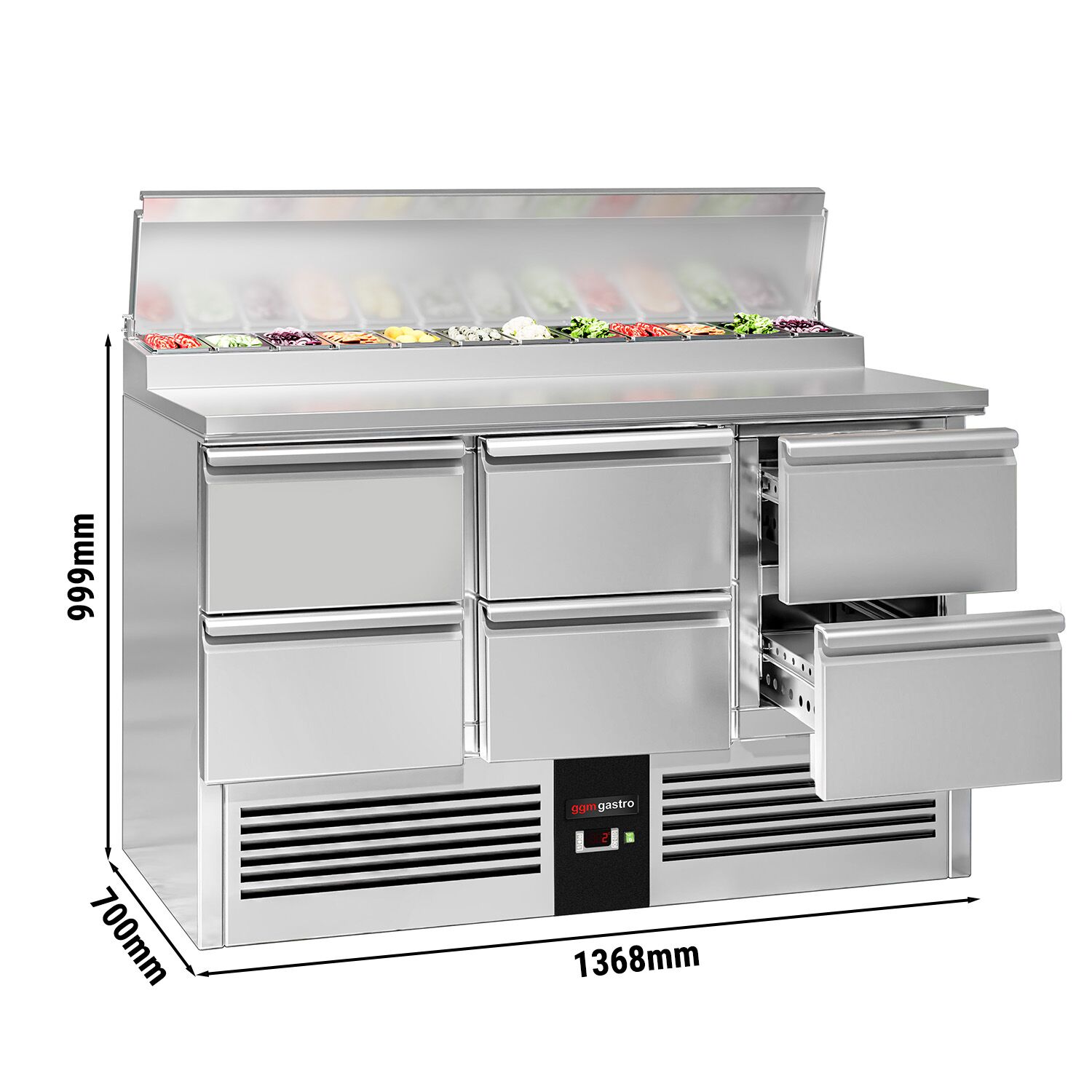Salatileti ettevalmistuslaud PREMIUM, 1368mm, 6 sahtlit