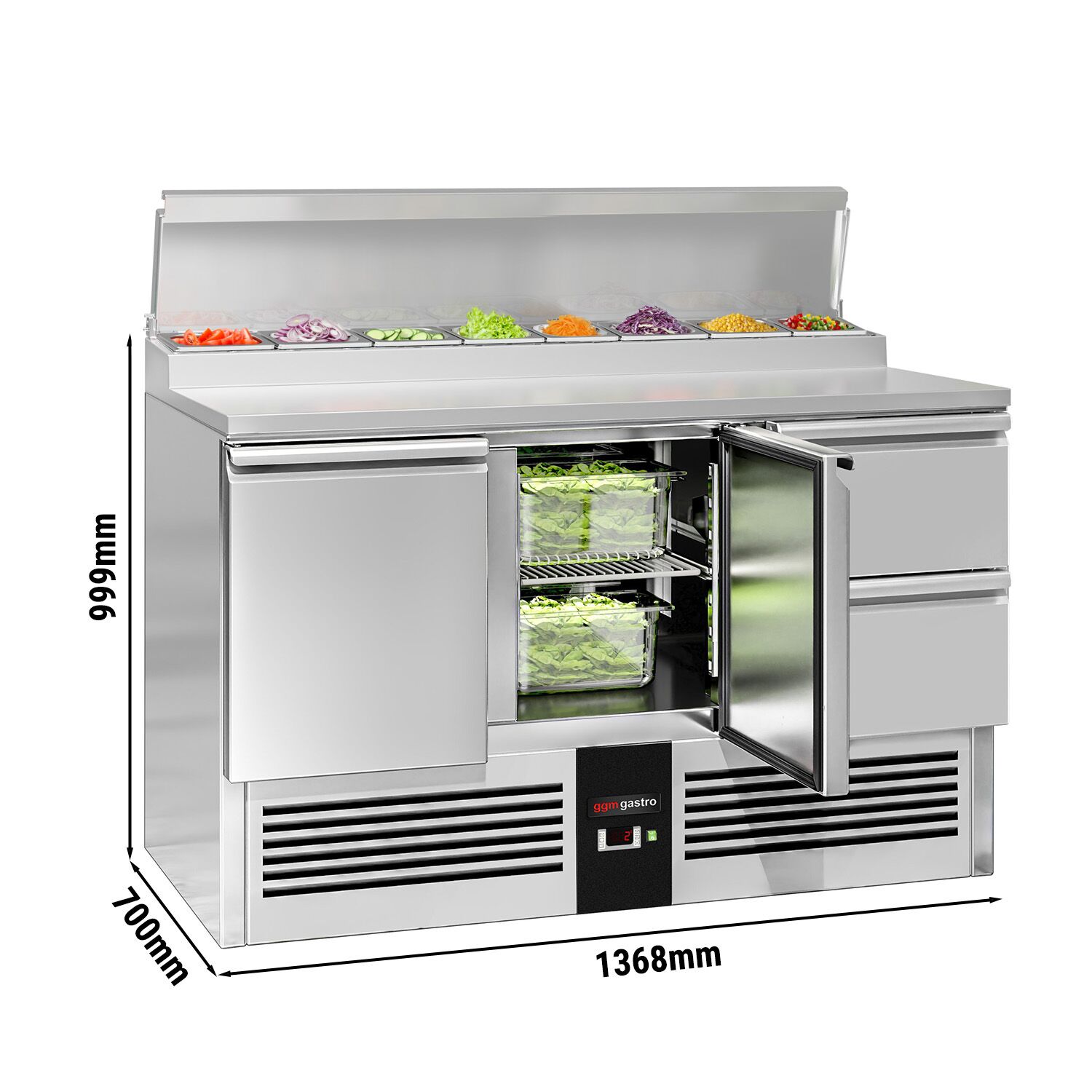 Salatileti ettevalmistuslaud PREMIUM, 1368mm, 2 ust+2 sahtlit