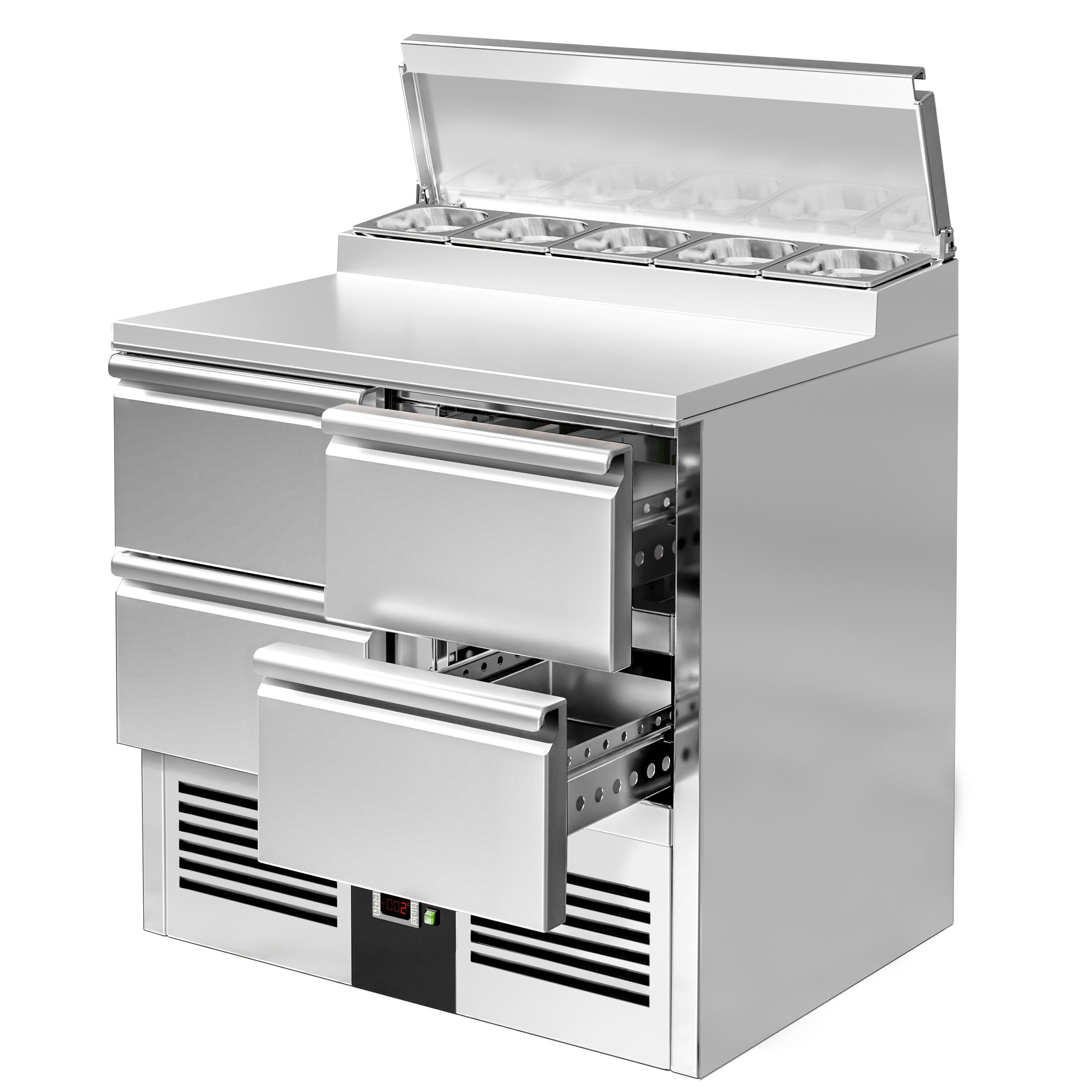 Salatileti ettevalmistuslaud PREMIUM, 900mm, 4 sahtlit