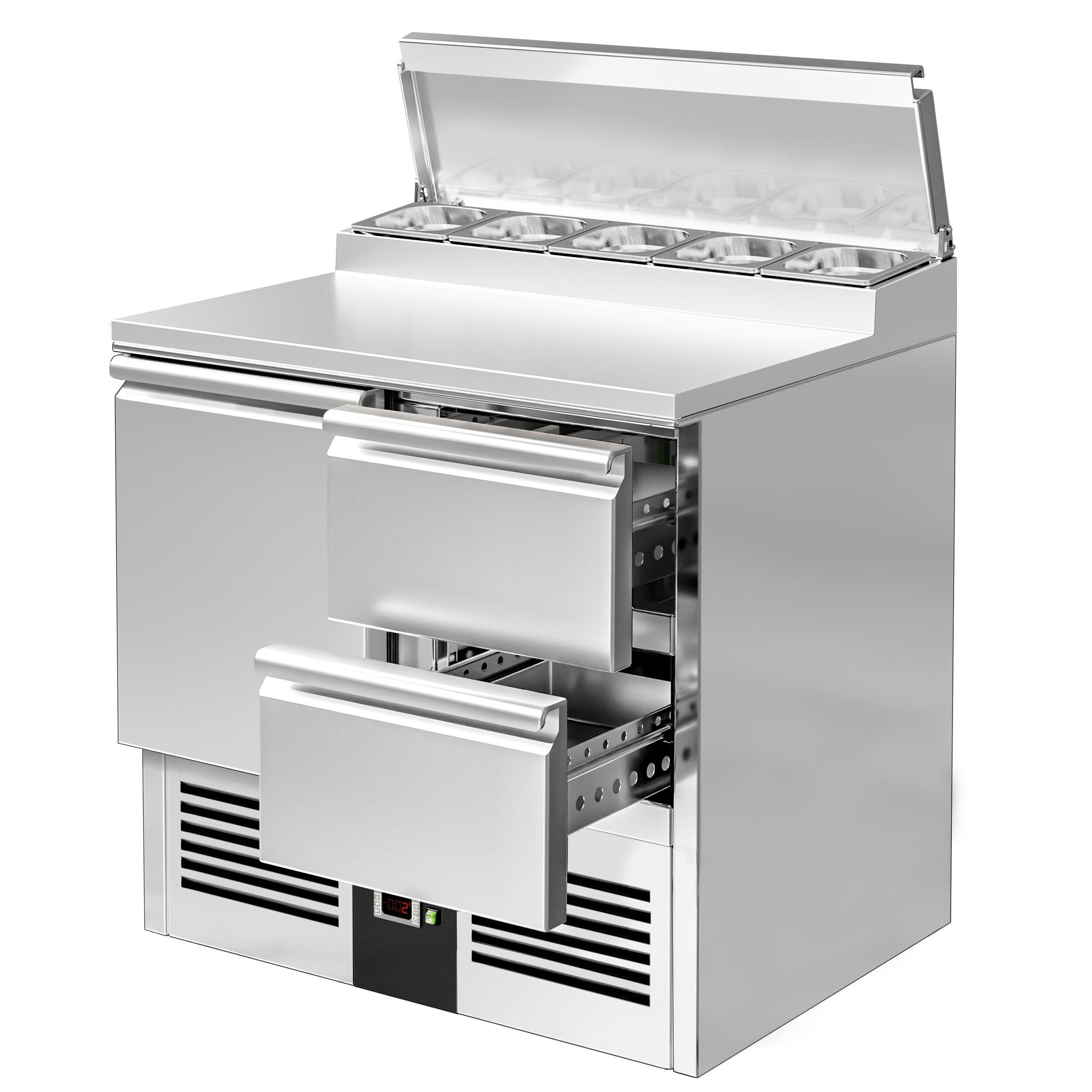 Salatileti ettevalmistuslaud PREMIUM, 900mm, 1 uks+2 sahtlit