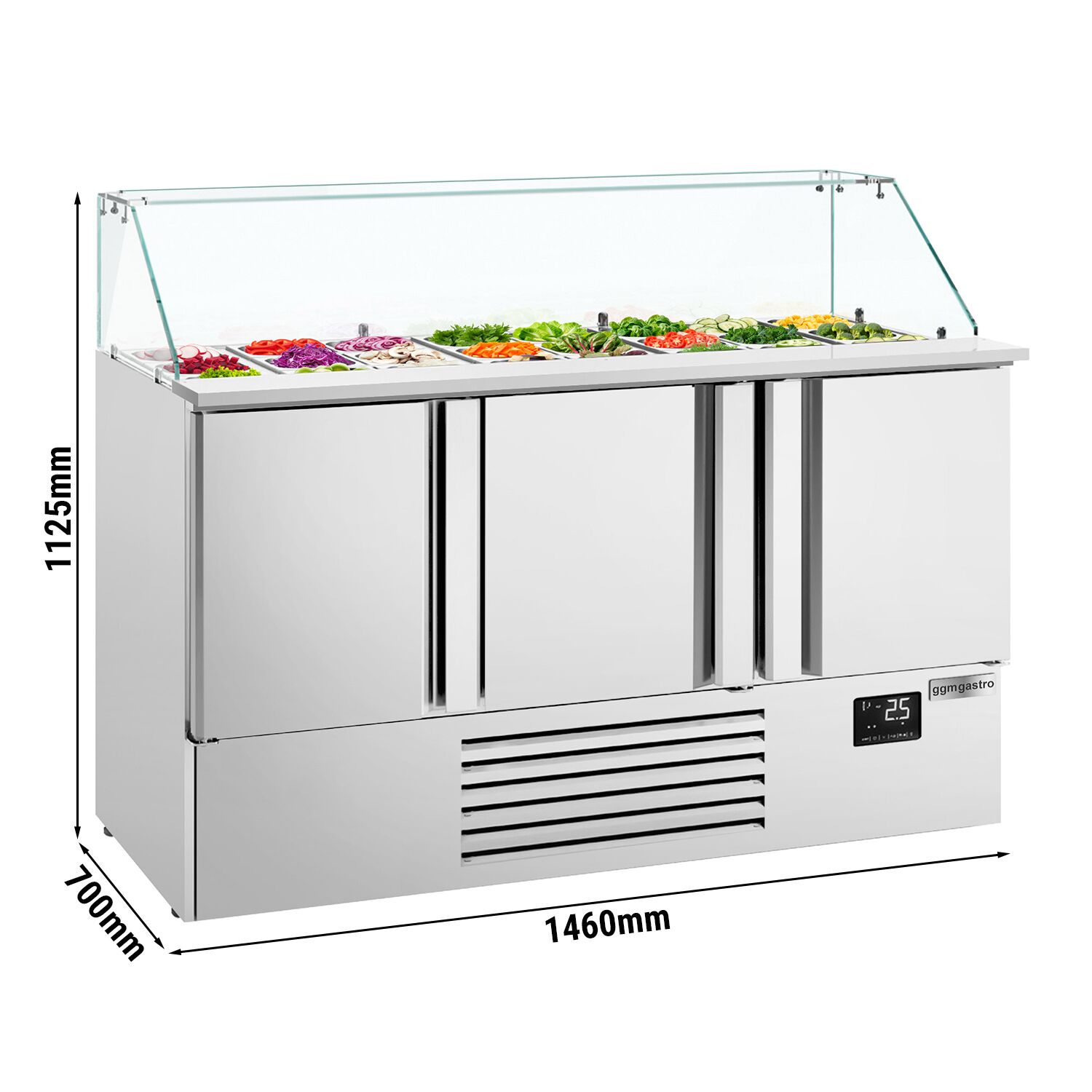 Salatilett PREMIUM PLUS, 1460mm, 3 ust, klaasvitriin