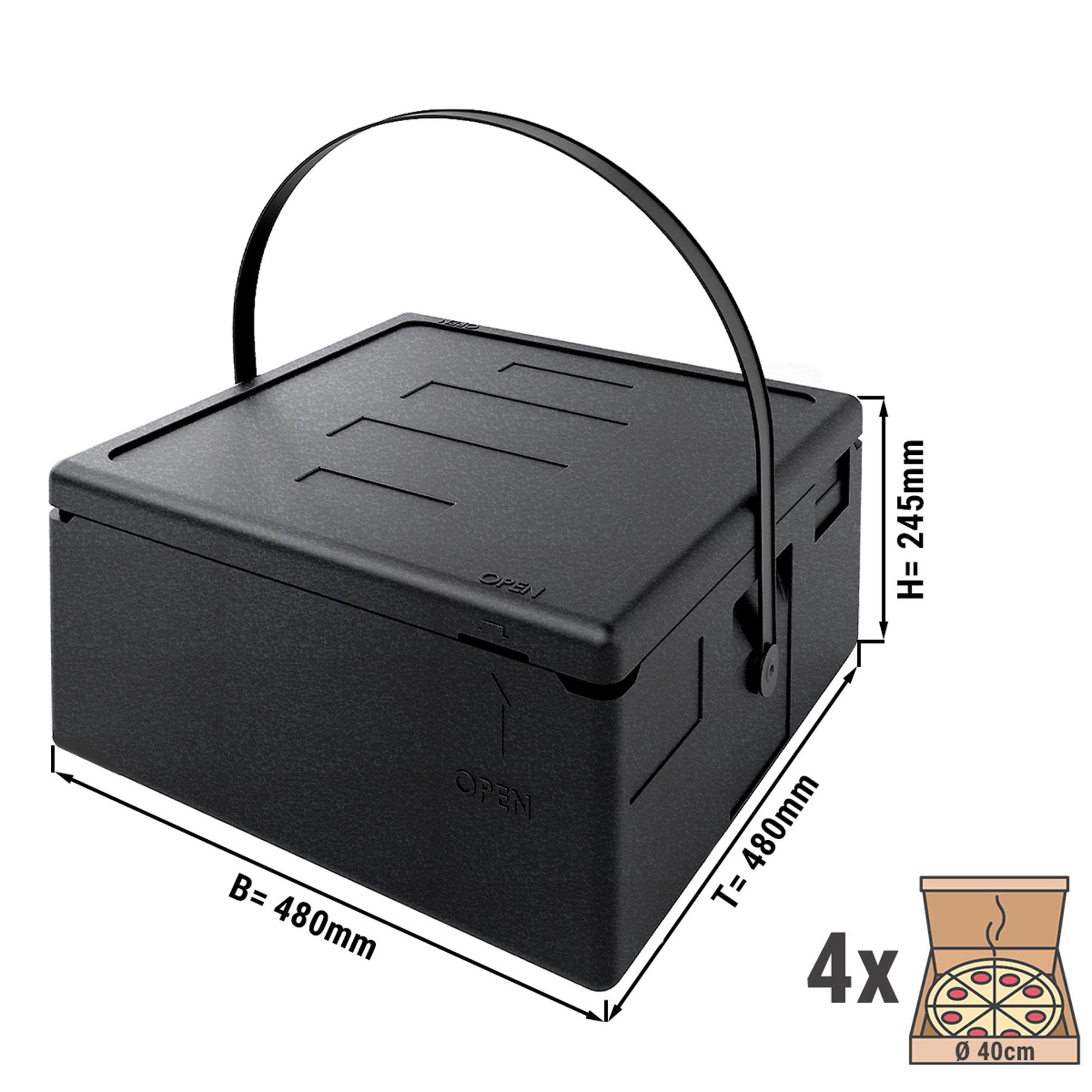 Pitsa transpordikast, 4×Ø40cm