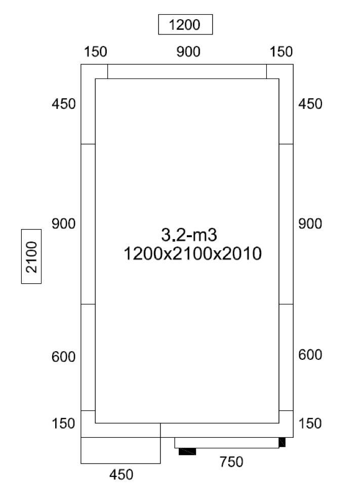 Sügavkülmkamber, 1200×2100mm, 3,20m³