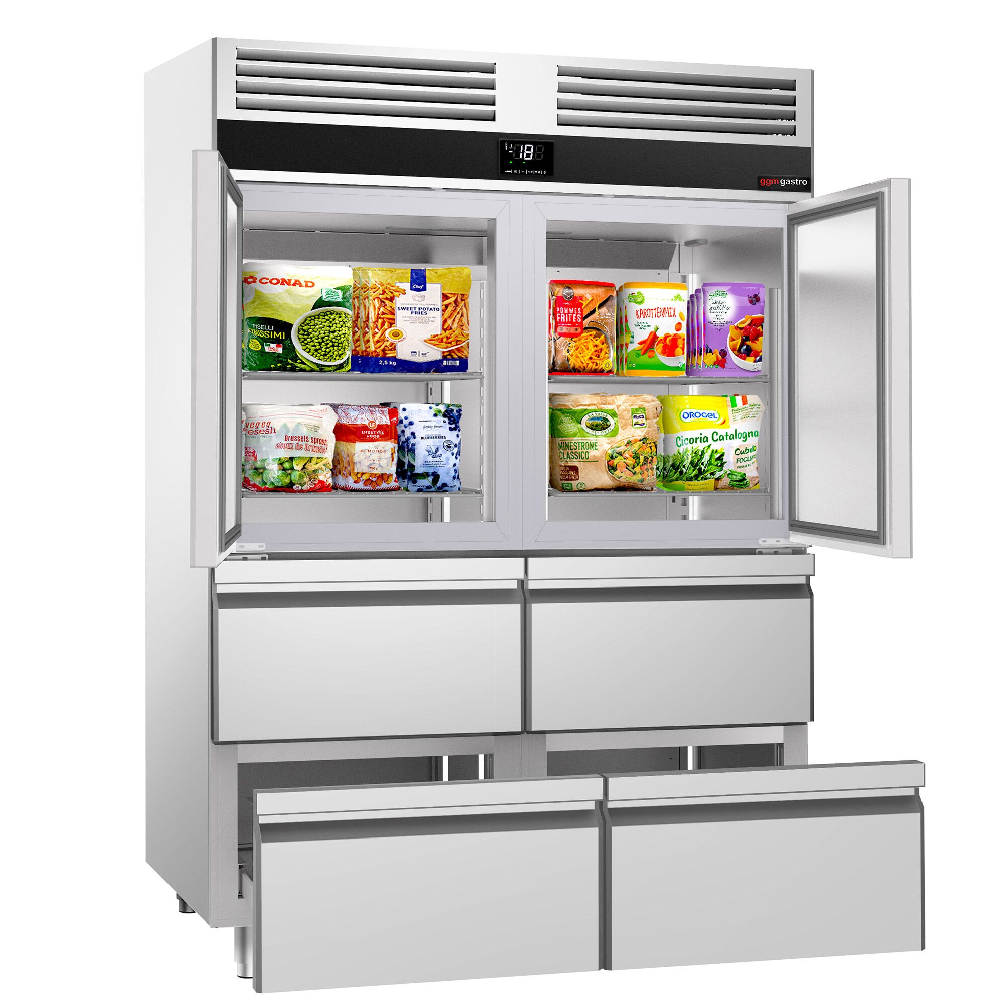 Sügavkülmkapp PREMIUM GN2/1, 1400l, 2 poolust+4 sahtlit