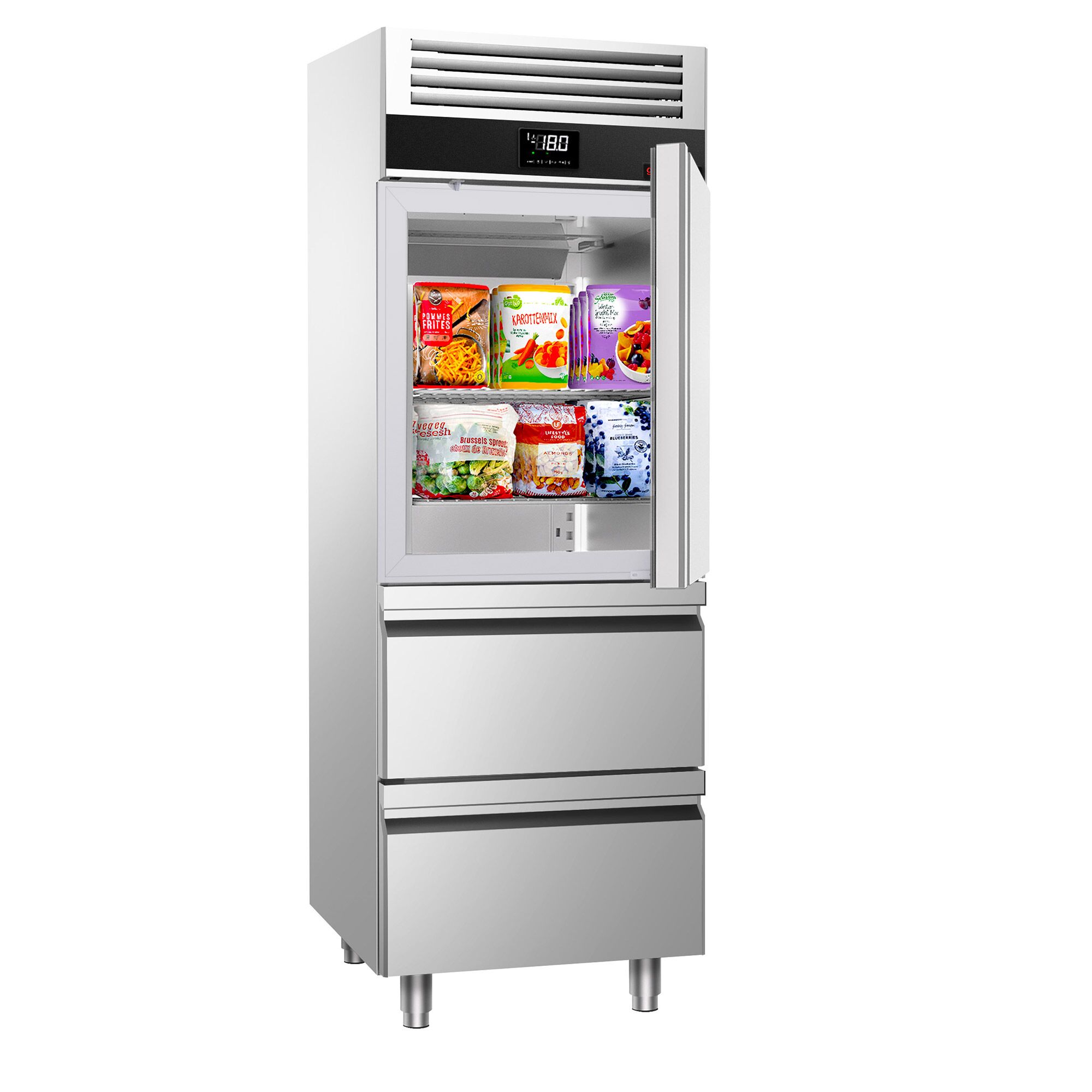 Vitriinsügavkülmik PREMIUM GN2/1, 700l, 1 klaasuks+2 sahtlit