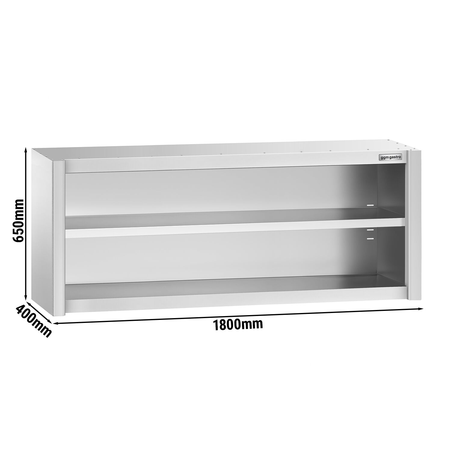 Roostevaba seinakapp 1800 × 400 × 650 mm, avatud