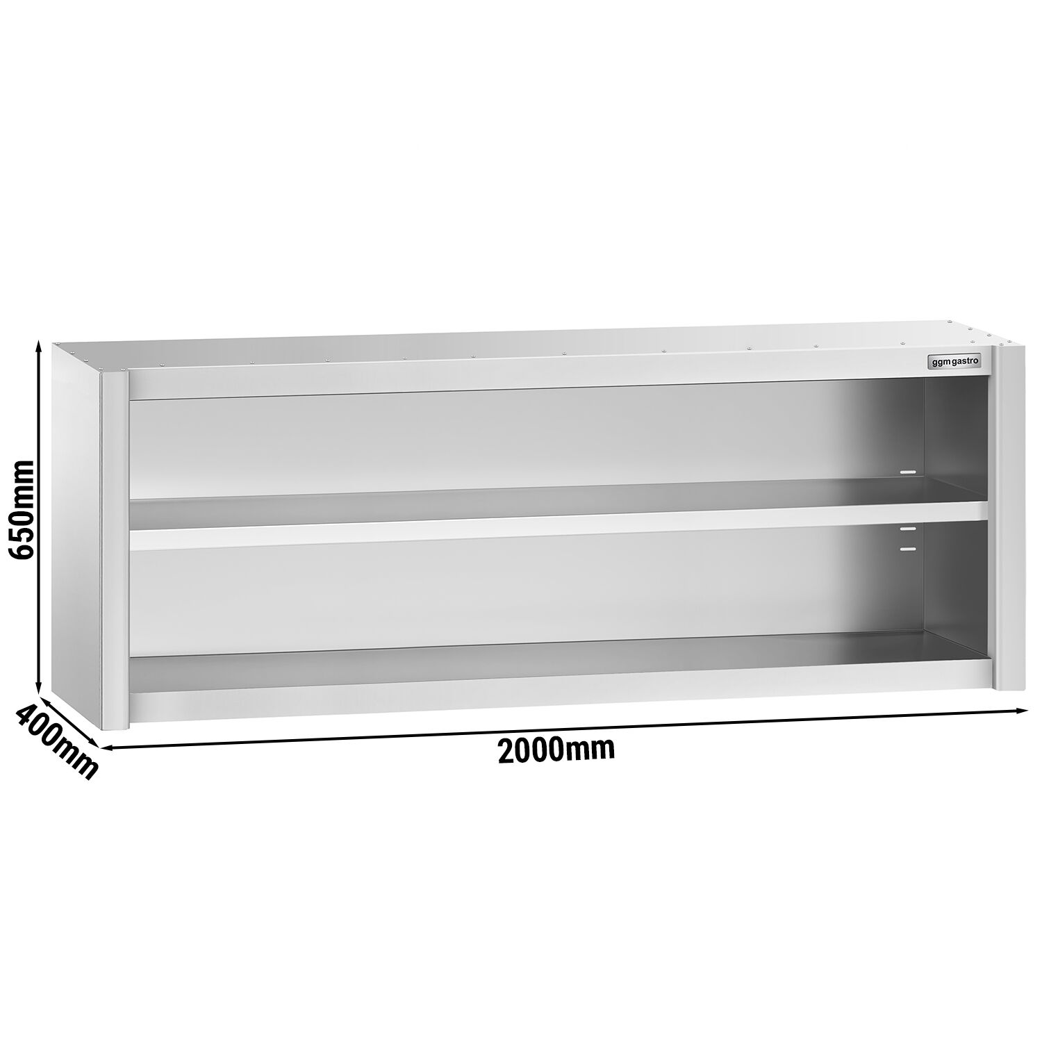 Roostevaba seinakapp 2000 × 400 × 650 mm, avatud