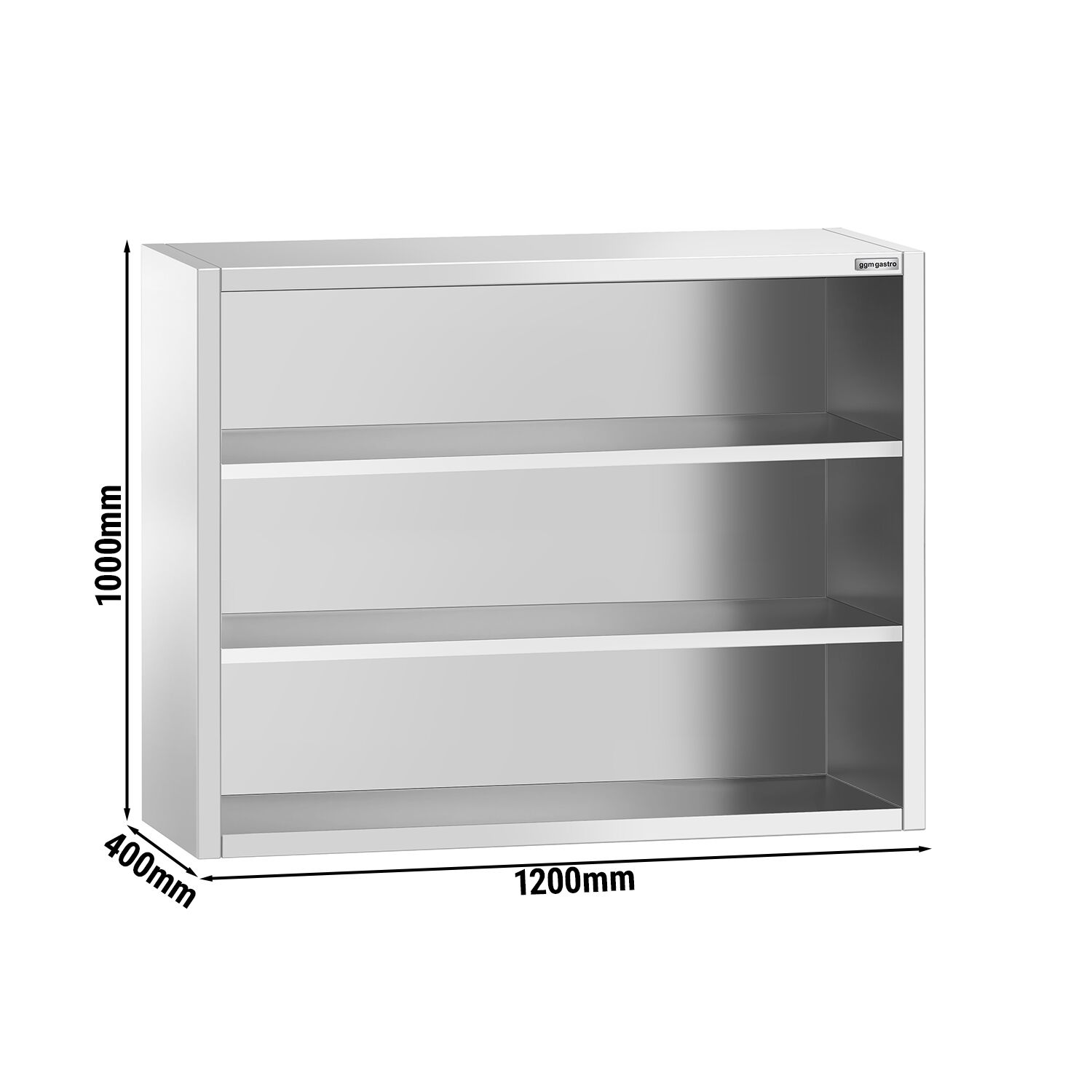 Roostevaba seinakapp 1200 × 400 × 1000 mm, avatud