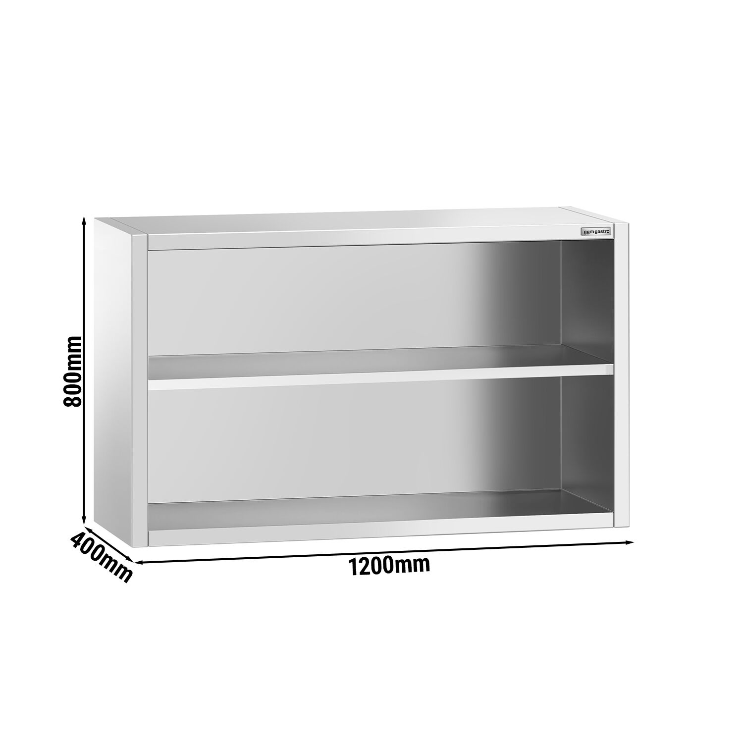 Roostevaba seinakapp 1200 × 400 × 800 mm, avatud