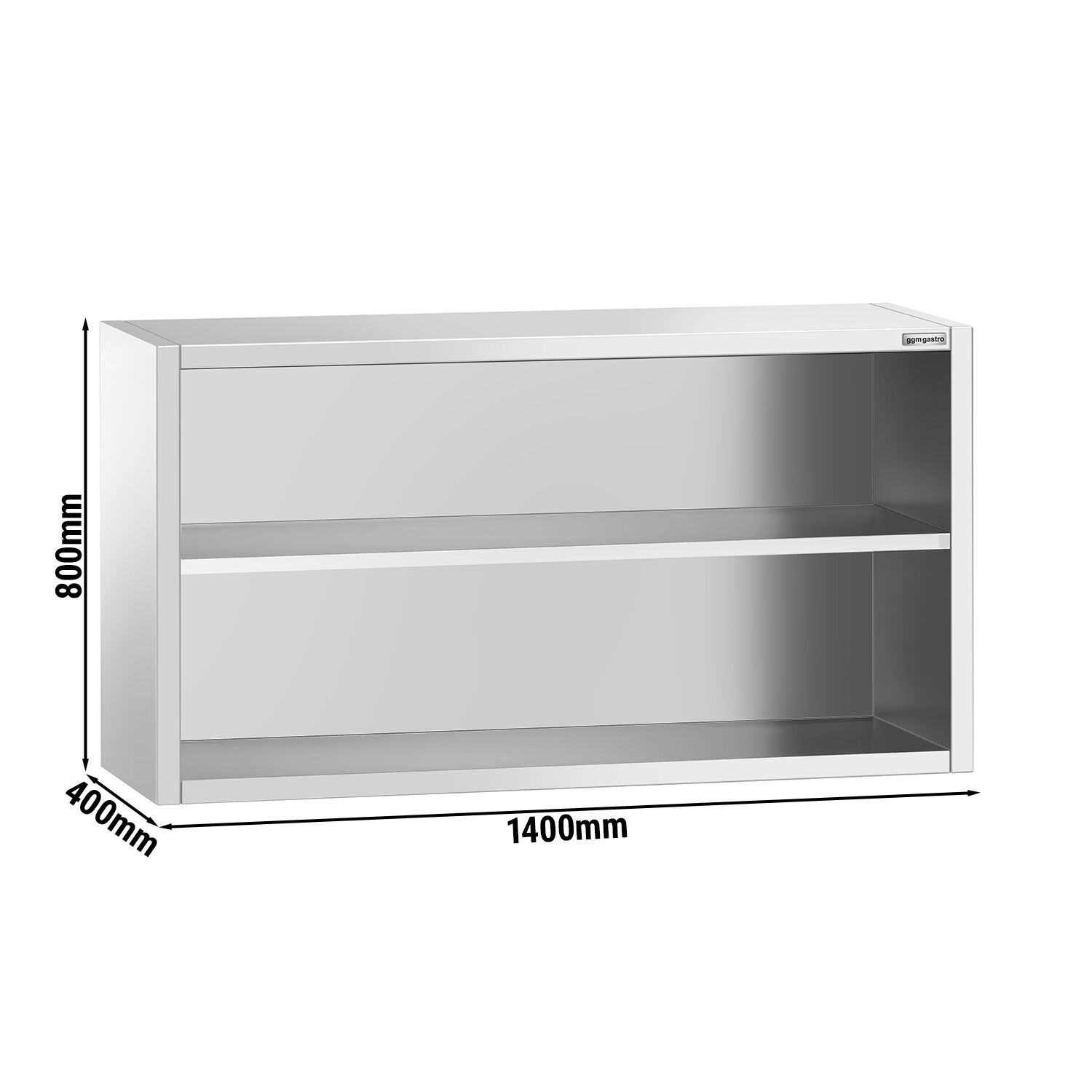 Roostevaba seinakapp 1400 × 400 × 800 mm, avatud